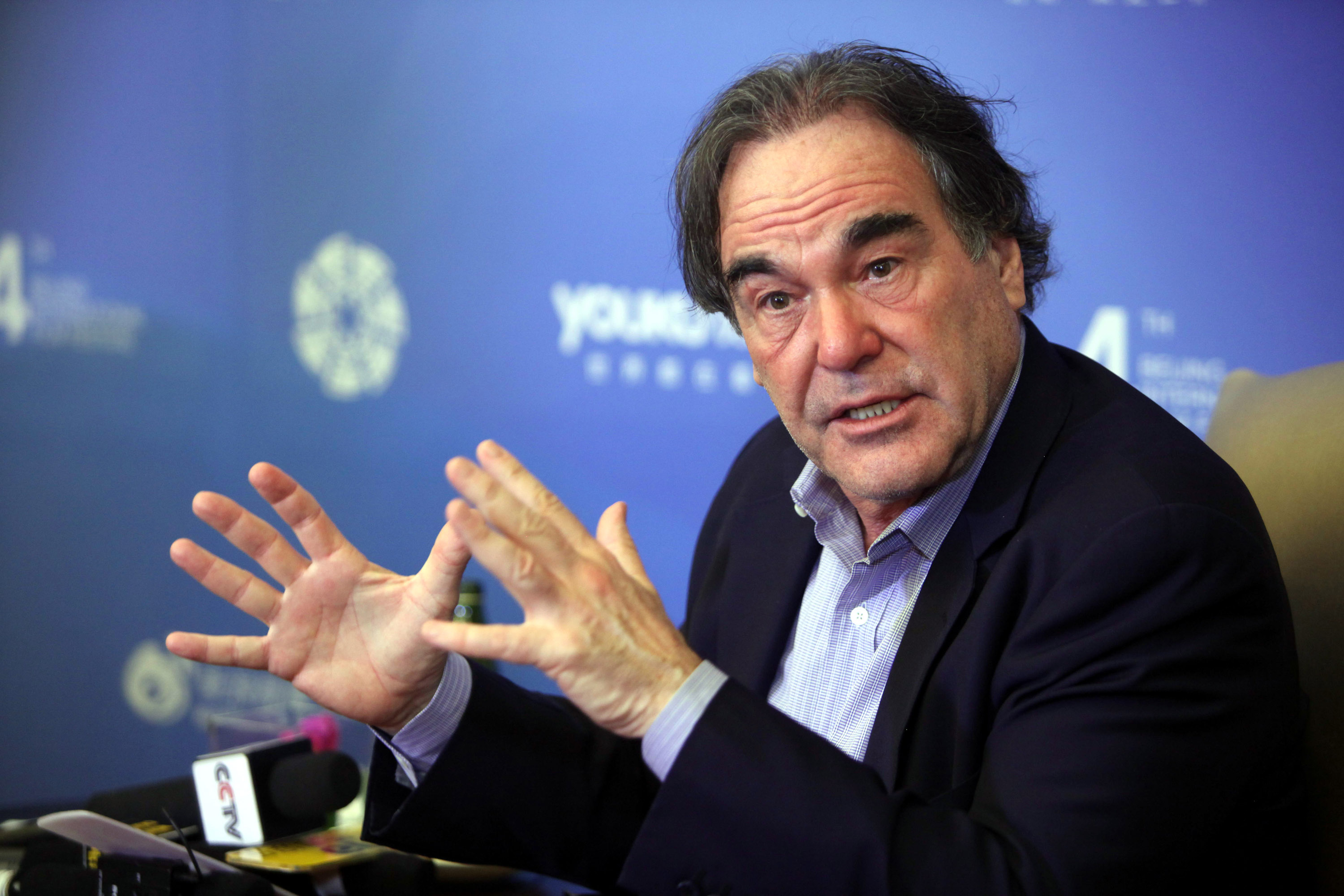 Film director Oliver Stone is interviewed during a press conference as part of the 4th Beijing International Film Festival on April 16, 2014 in Beijing. (ChinaFotoPress/Getty Images)