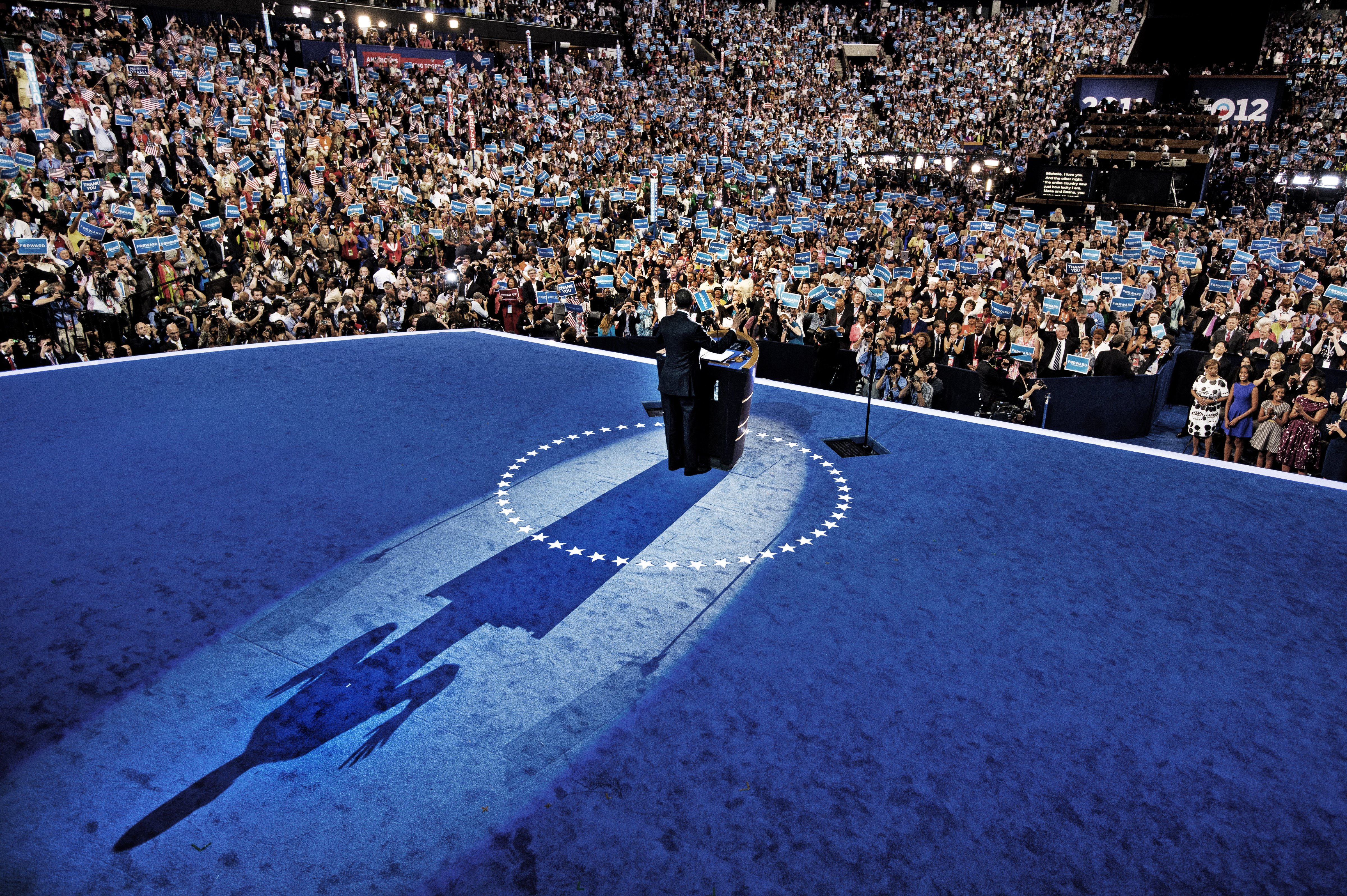 President Barack Obama onstage at the Democratic National Convention at Time Warner Cable Arena on September 6, 2012 in Charlotte, N.C. (Charles Ommanney—Getty Images)