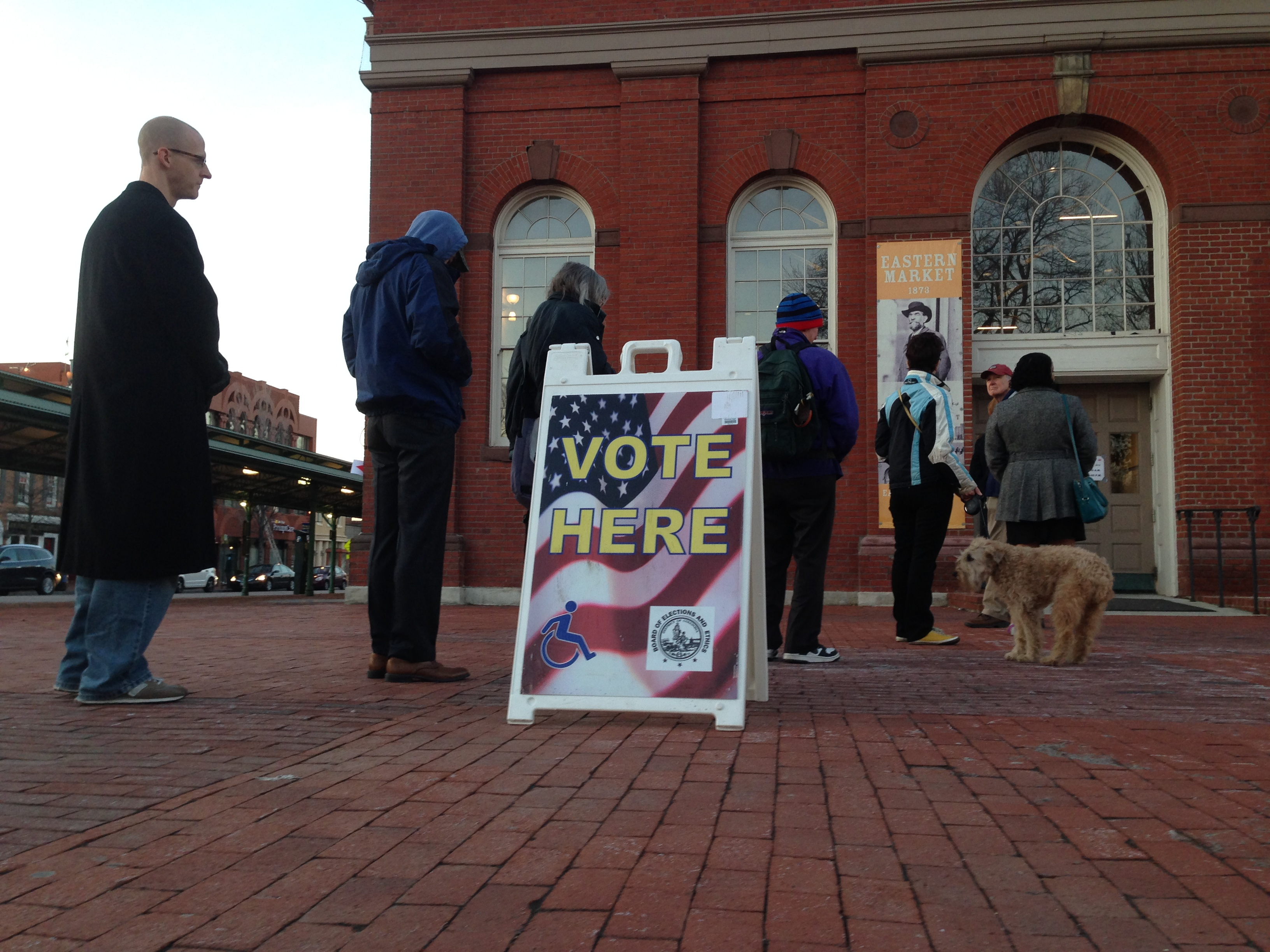 Democratic voters wait in line at the Eastern Market polling place to vote in the Democratic primary for the District's mayor race in Washington, April 1, 2014. (The Washington Post/Getty Images)