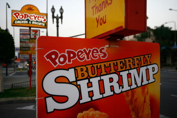 A sign displayed outside a Popeyes outlet in Los Angeles, California. (David McNew&mdash;Getty Images)