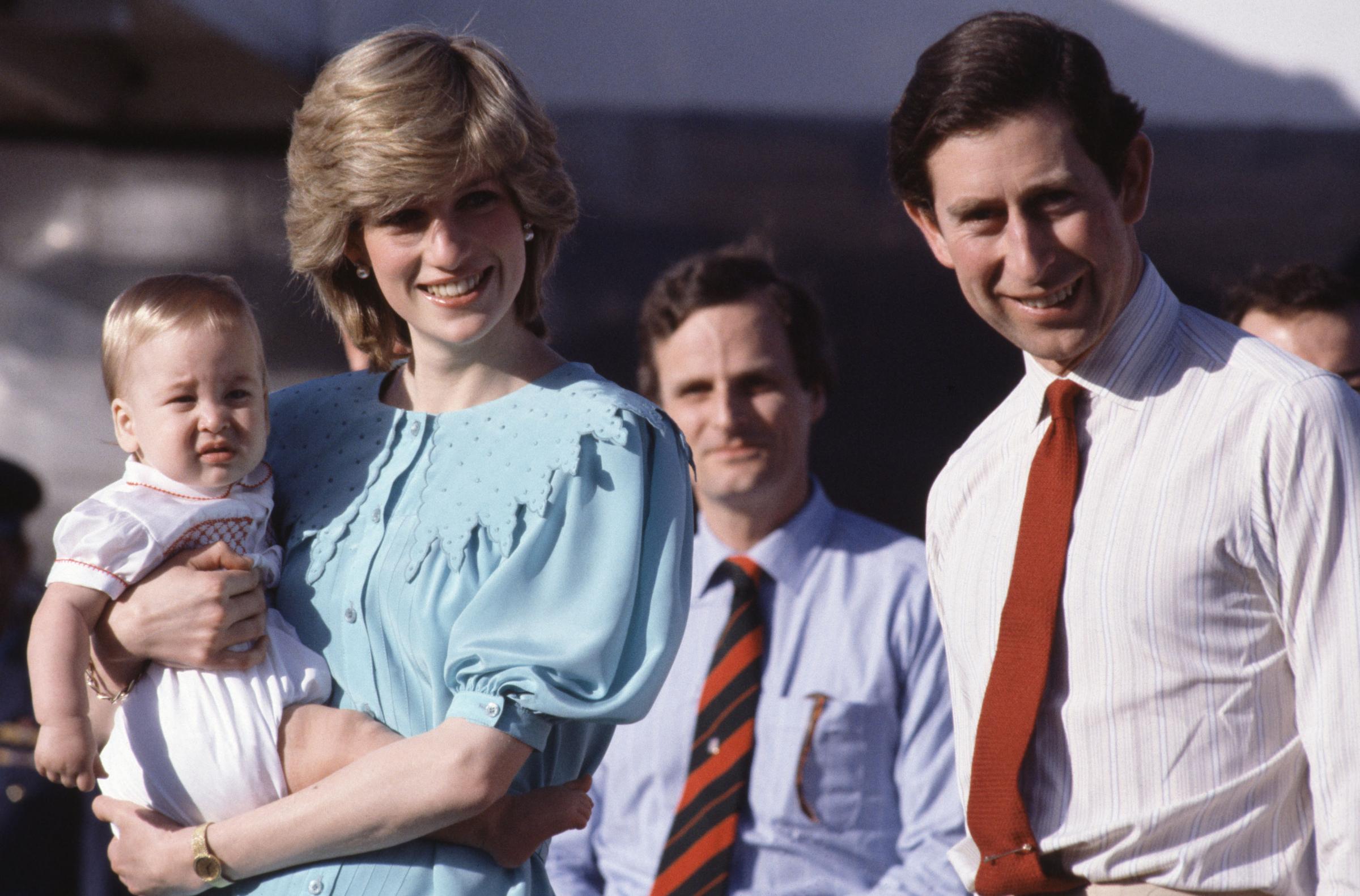 British Royalty. Tour of Australia. 20th March 1983. Alice Springs Airport. Prince Charles and Princess Diana arrive for their tour holding baby Prince William.
