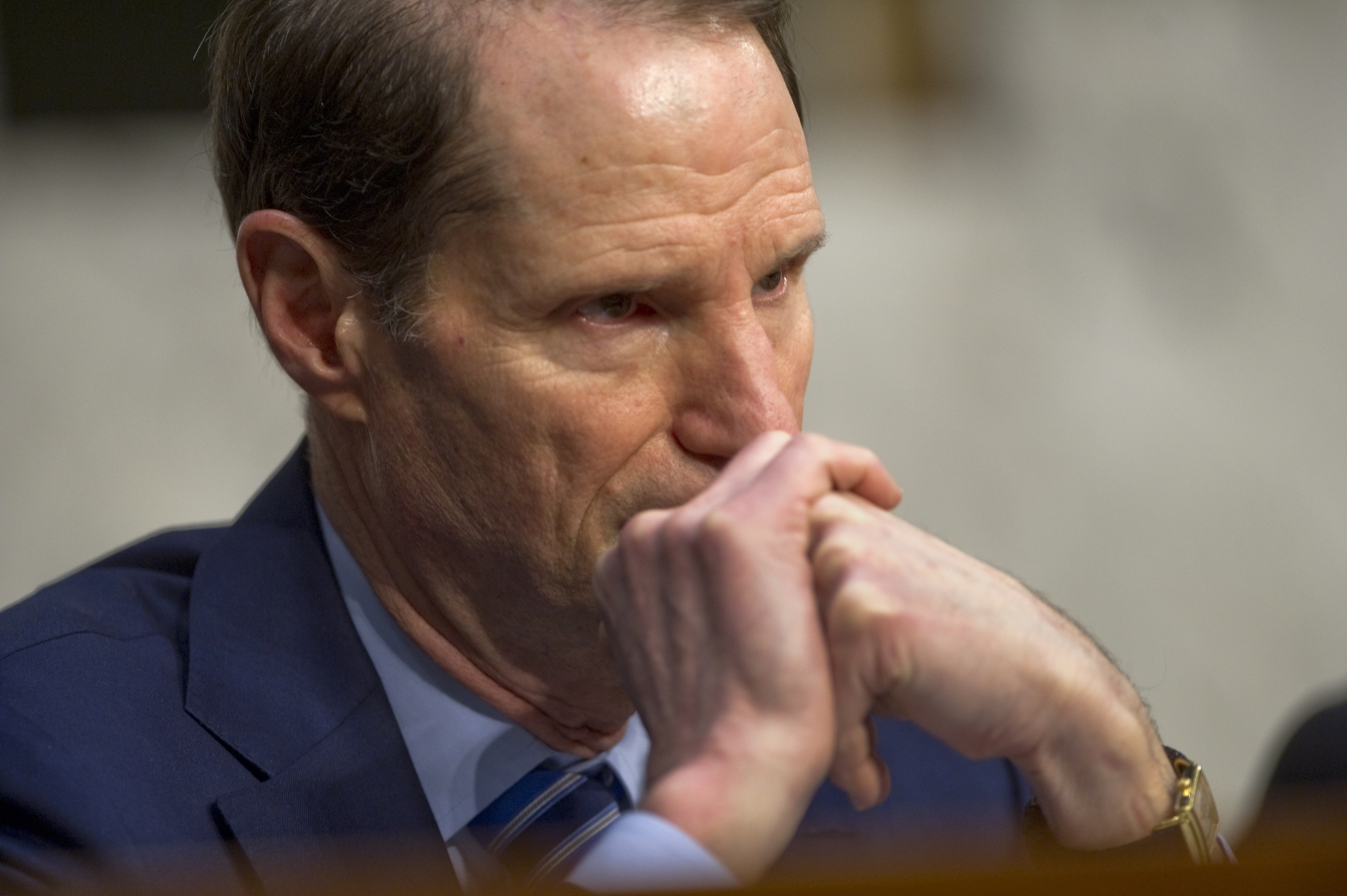 Sen. Ron Wyden, D-Ore., listens to U.S. Assistant to the President for Homeland Security and Counterterrorism testify at his nomination hearing to be the next Director of the Central Intelligence Agency before the Senate Intelligence Committee on Feb. 7, 2013. (Chris Maddaloni—CQ-Roll Call,Inc.)