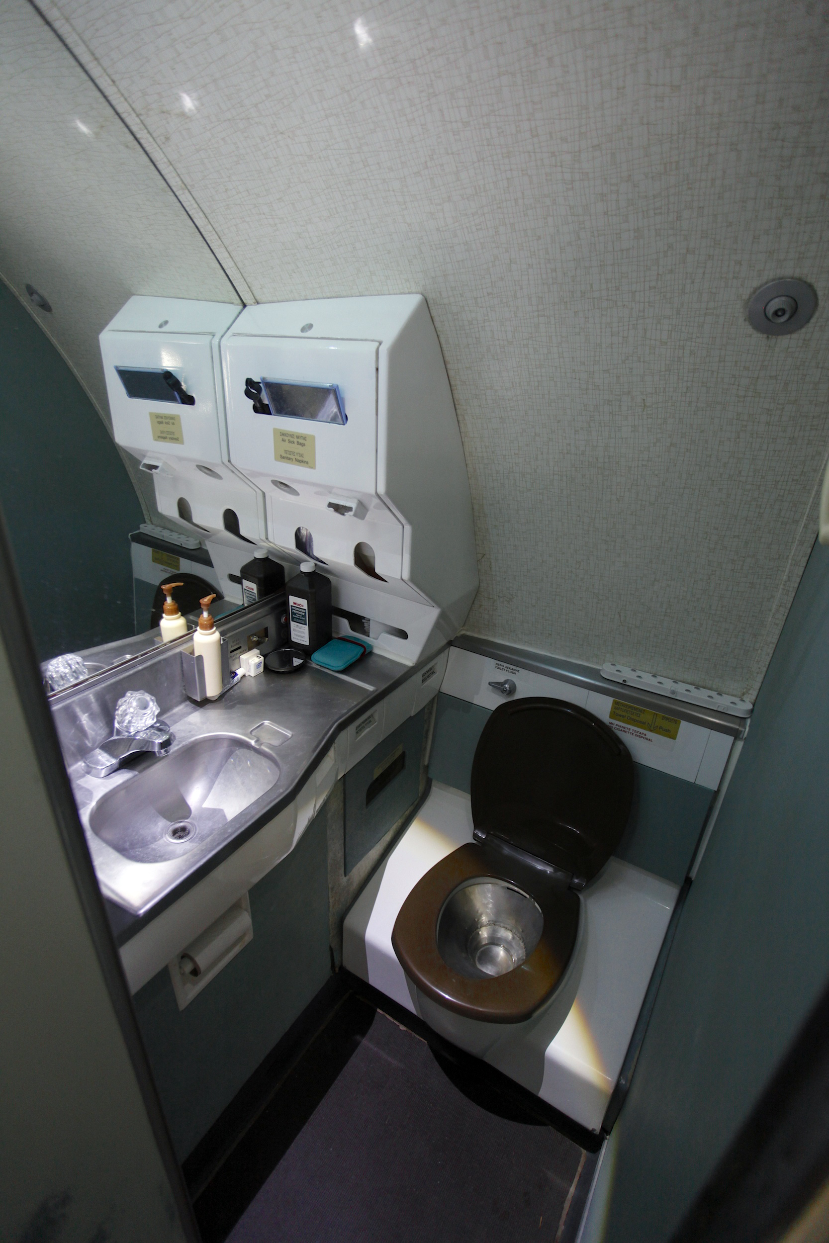 Fully functional lavatory is seen in the Boeing 727 home of Bruce Campbell, in the woods outside the suburbs of Portland, Oregon