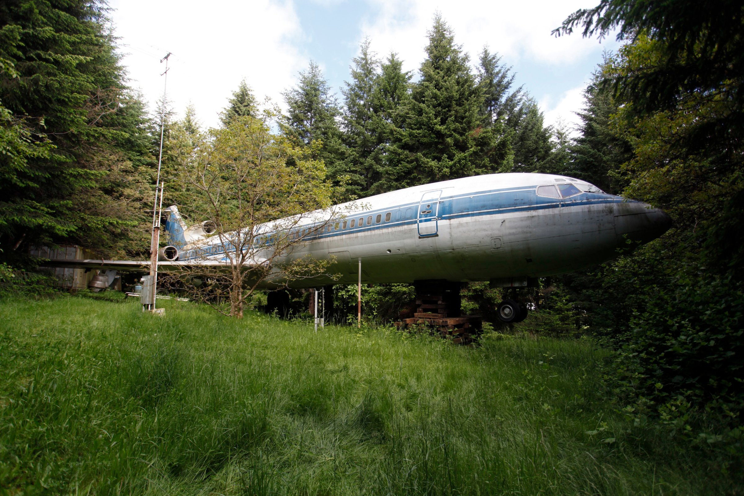 Boeing 727 home of Bruce Campbell is seen in the woods outside the suburbs of Portland, Oregon