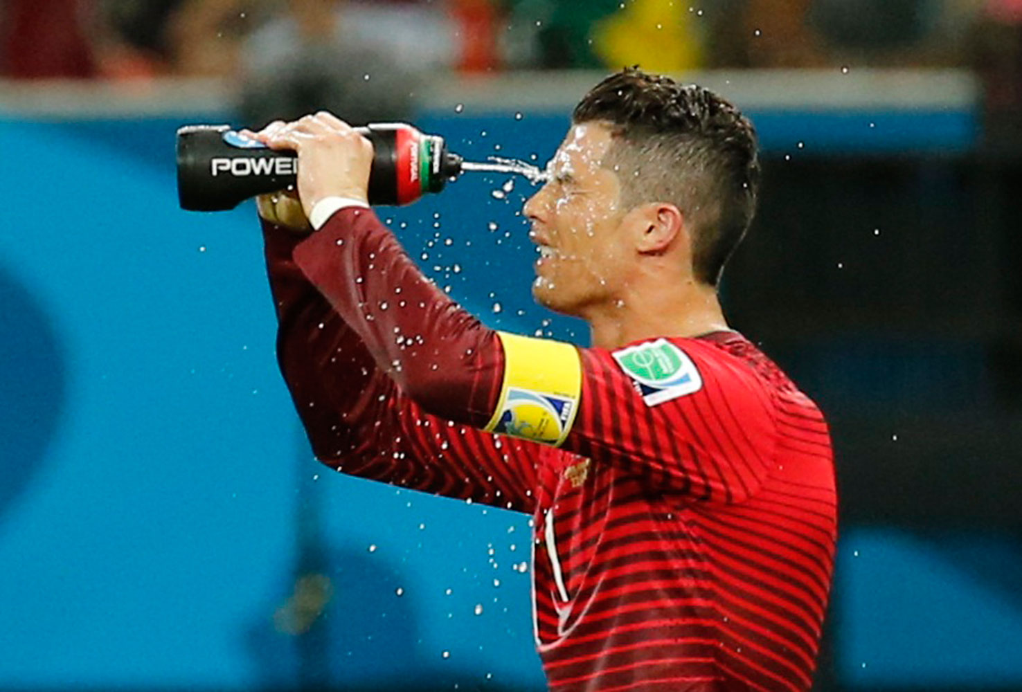 Portugal's Cristiano Ronaldo takes a water break