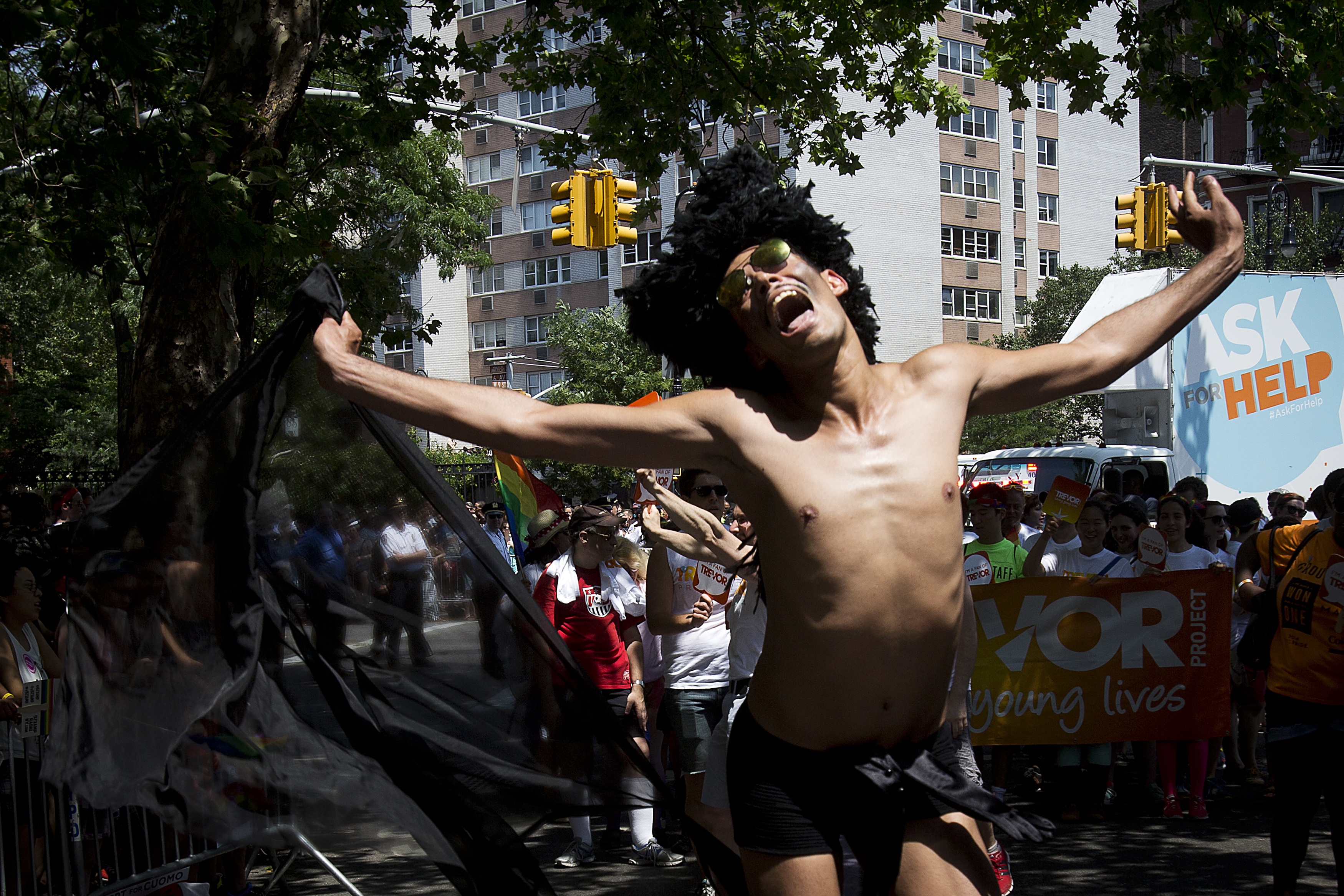 A participant takes part in the annual Gay Pride Parade on Christopher Street in New York City, June 29, 2014.