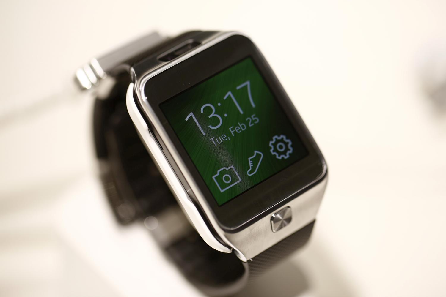 A Galaxy Gear 2 smartwatch sits on display at the Samsung Electronics Co. pavilion on day two of the Mobile World Congress in Barcelona, Spain, on Tuesday, Feb. 25, 2014. (Simon Dawson--Bloomberg / Getty Images)