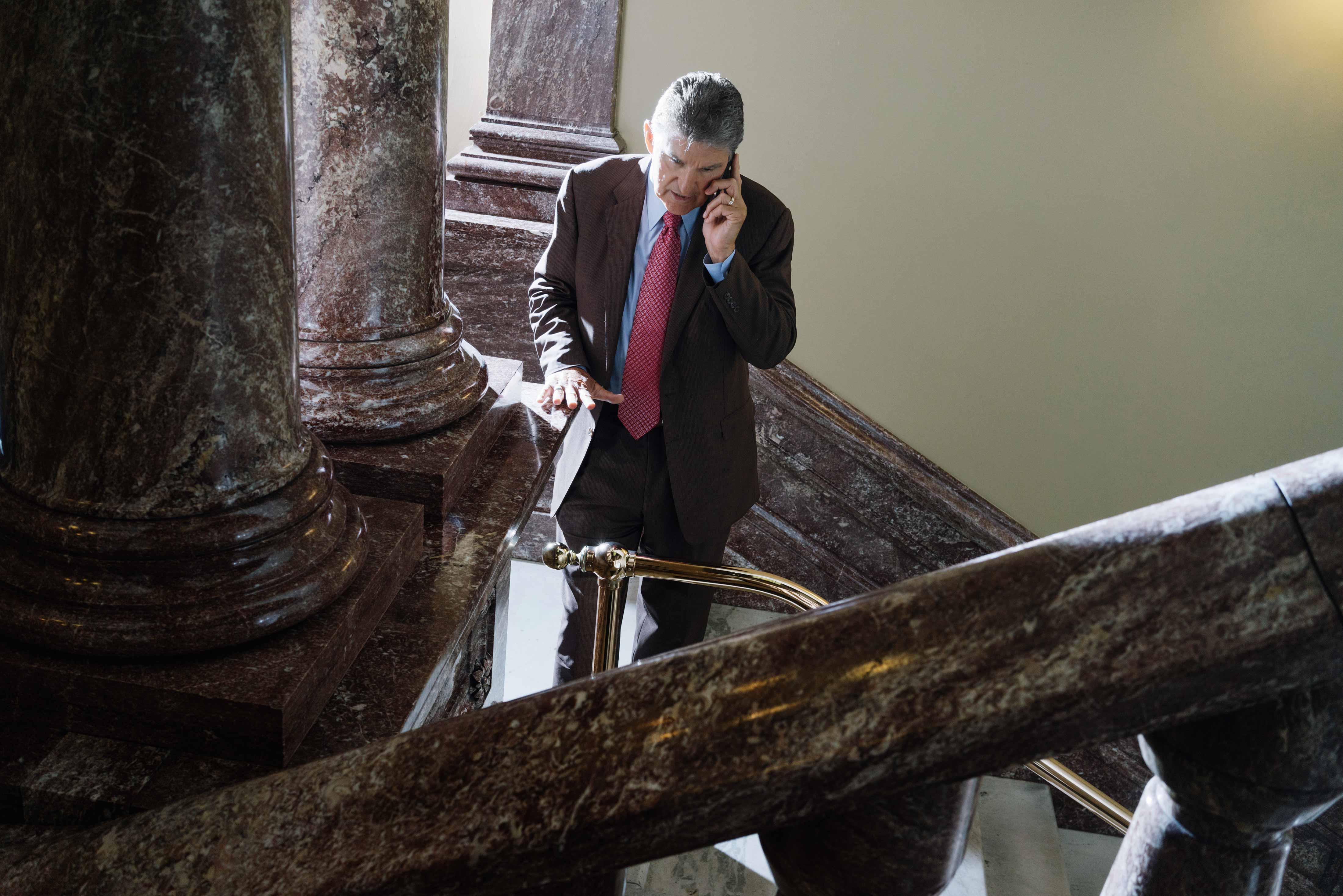 <strong>Up and down</strong> <em>Frustrated by gridlock and a lack of comity in Congress, Manchin says he just “wants the place to work” </em> (Thomas Prior for TIME)