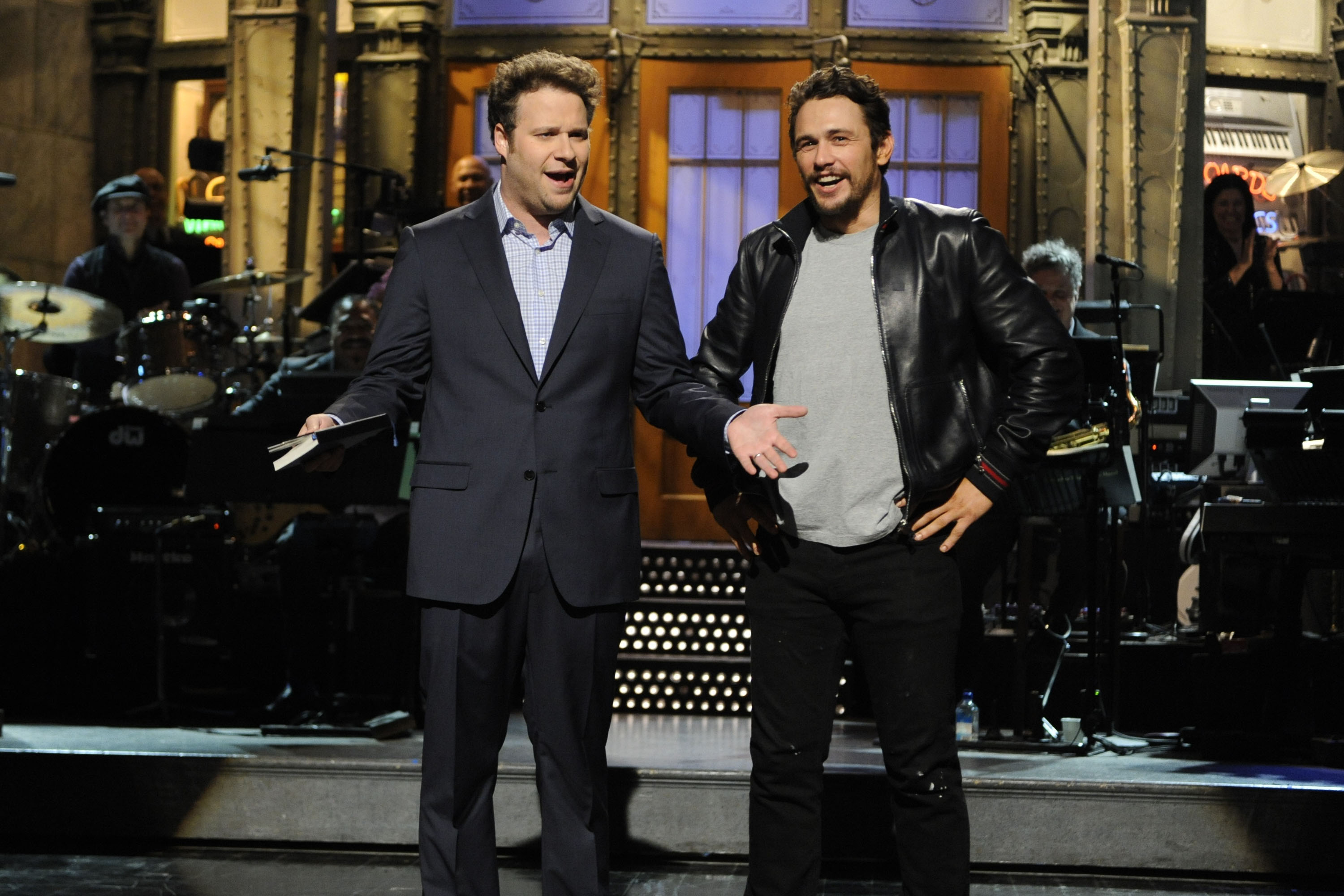 James Franco and Seth Rogen onstage at Saturday Night Live
