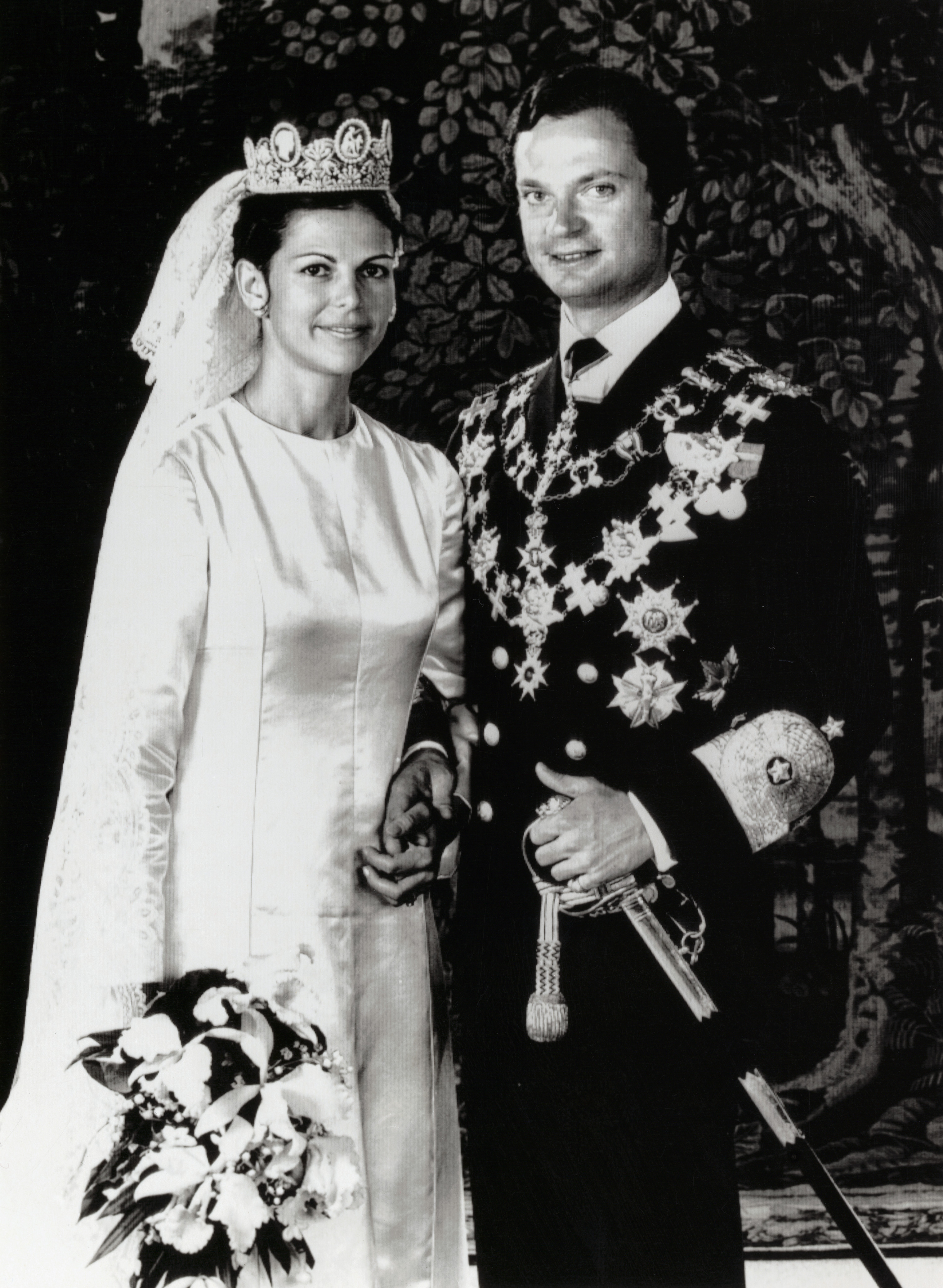 Silvia Sommerlath, stands with husband King Carl Gustaf of Sweden after their marriage on June 19, 1976.