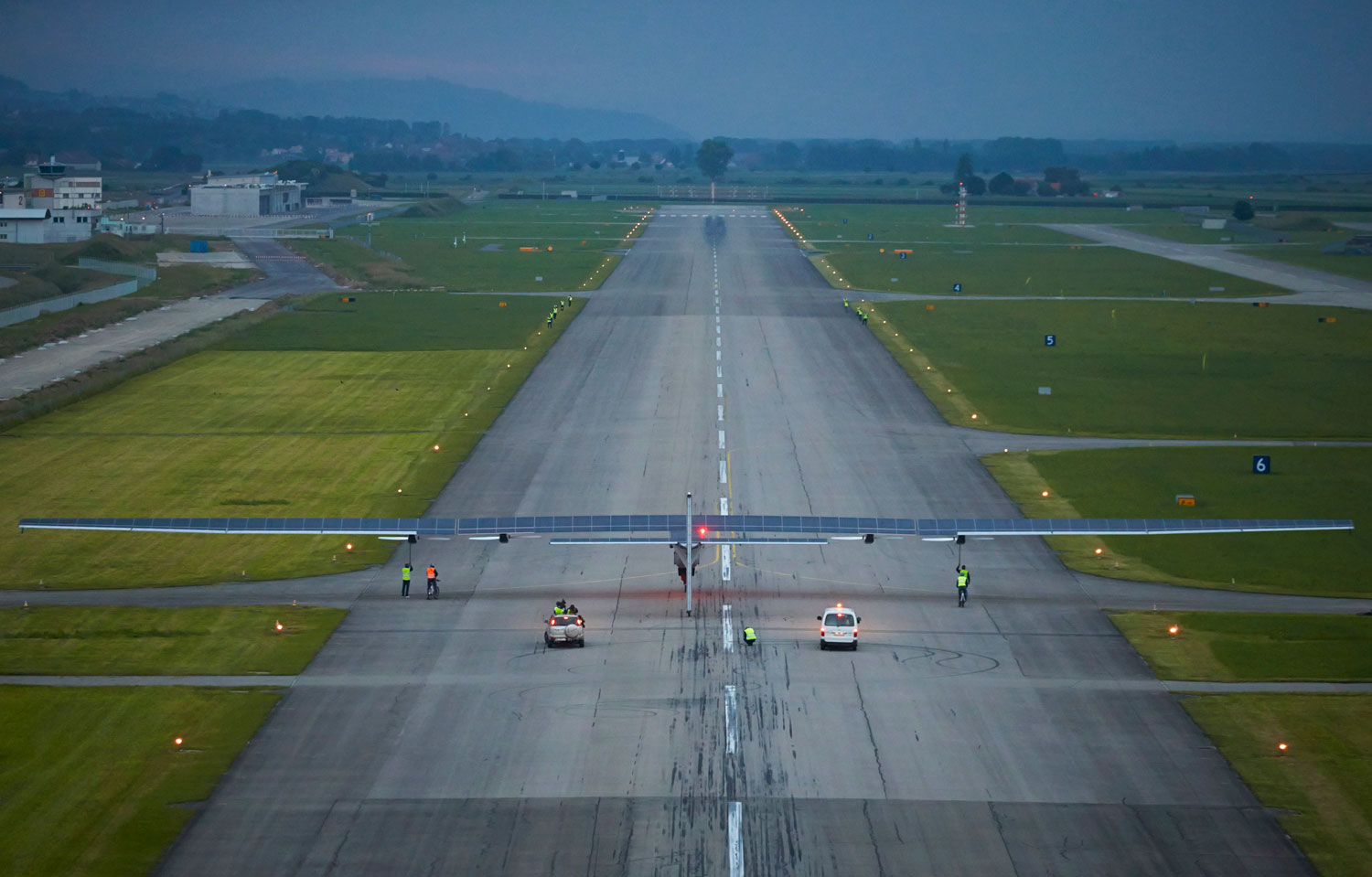 German test pilot Markus Scherdel prepares for take-off in the solar-powered Solar Impulse 2 aircraft on its maiden flight at its base in Payerne June 2, 2014.