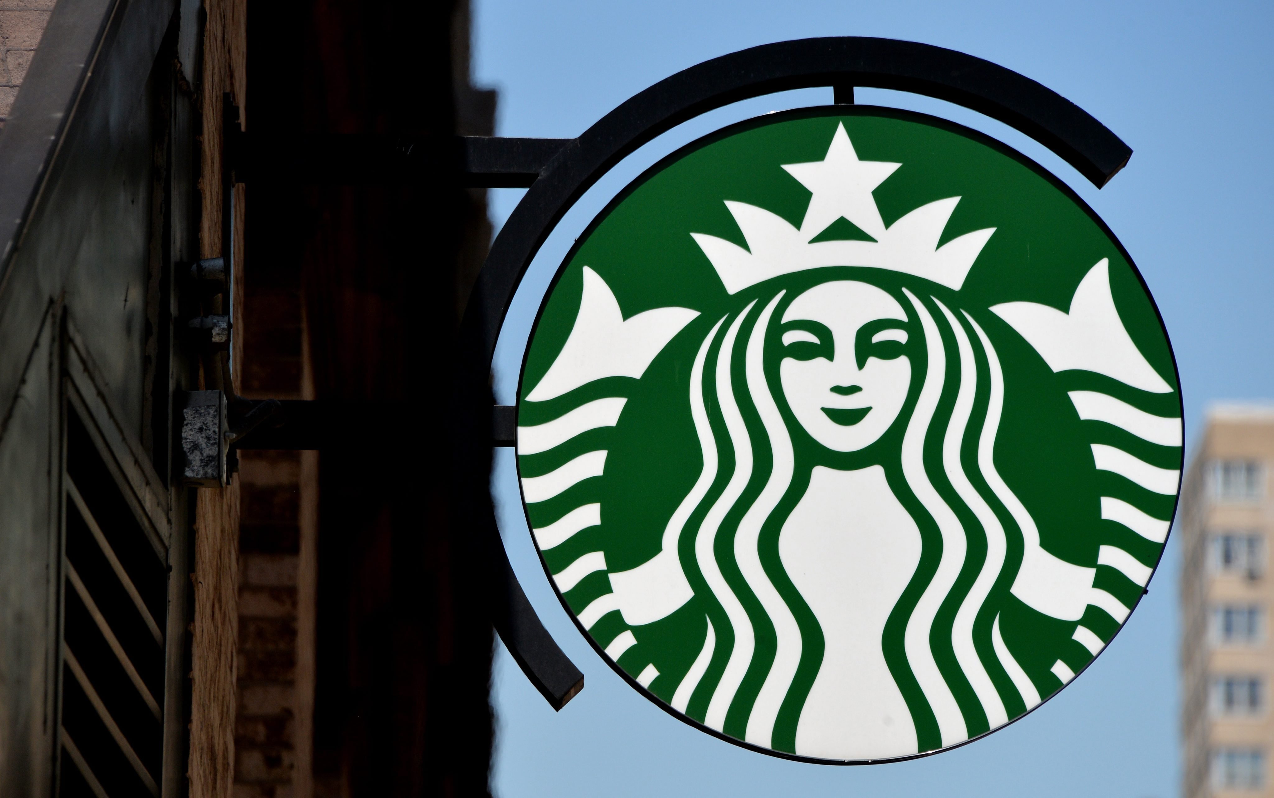 A Starbucks sign in New York City on June 16, 2014.