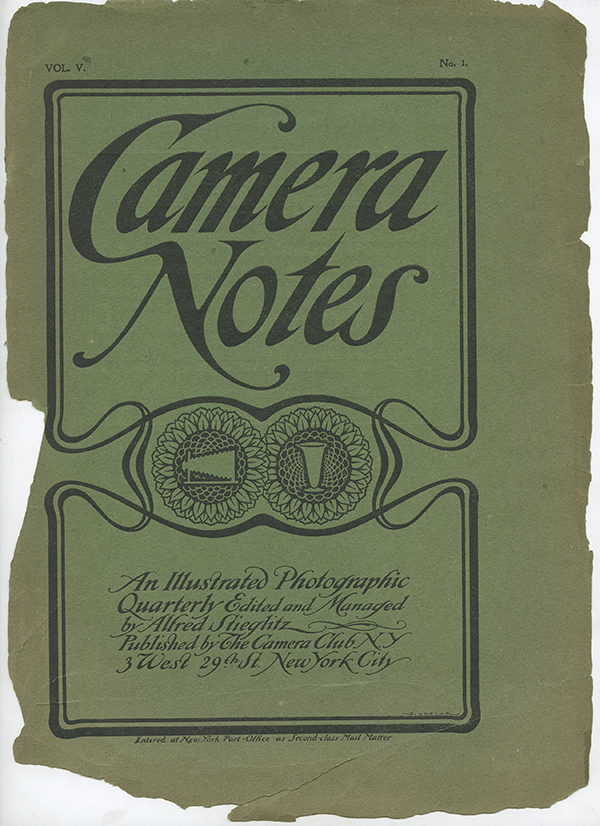 The cover from an early issue of Camera Notes, a photography journal produced and published by Alfred Steiglitz and other early members of the Camera Club of New York.