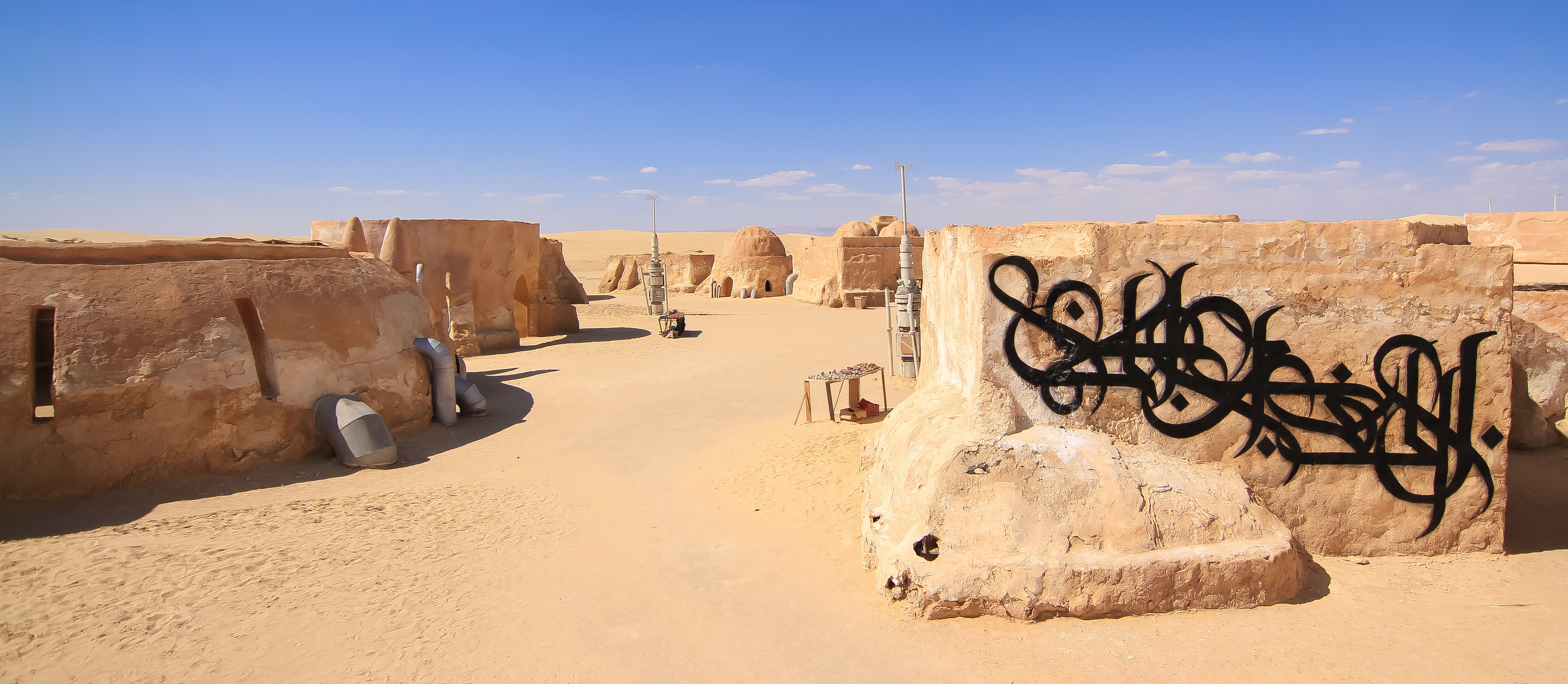 Street artist eL Seed's Lost Wall on the Star Wars film set in Onk el Jmel, Tunisia.