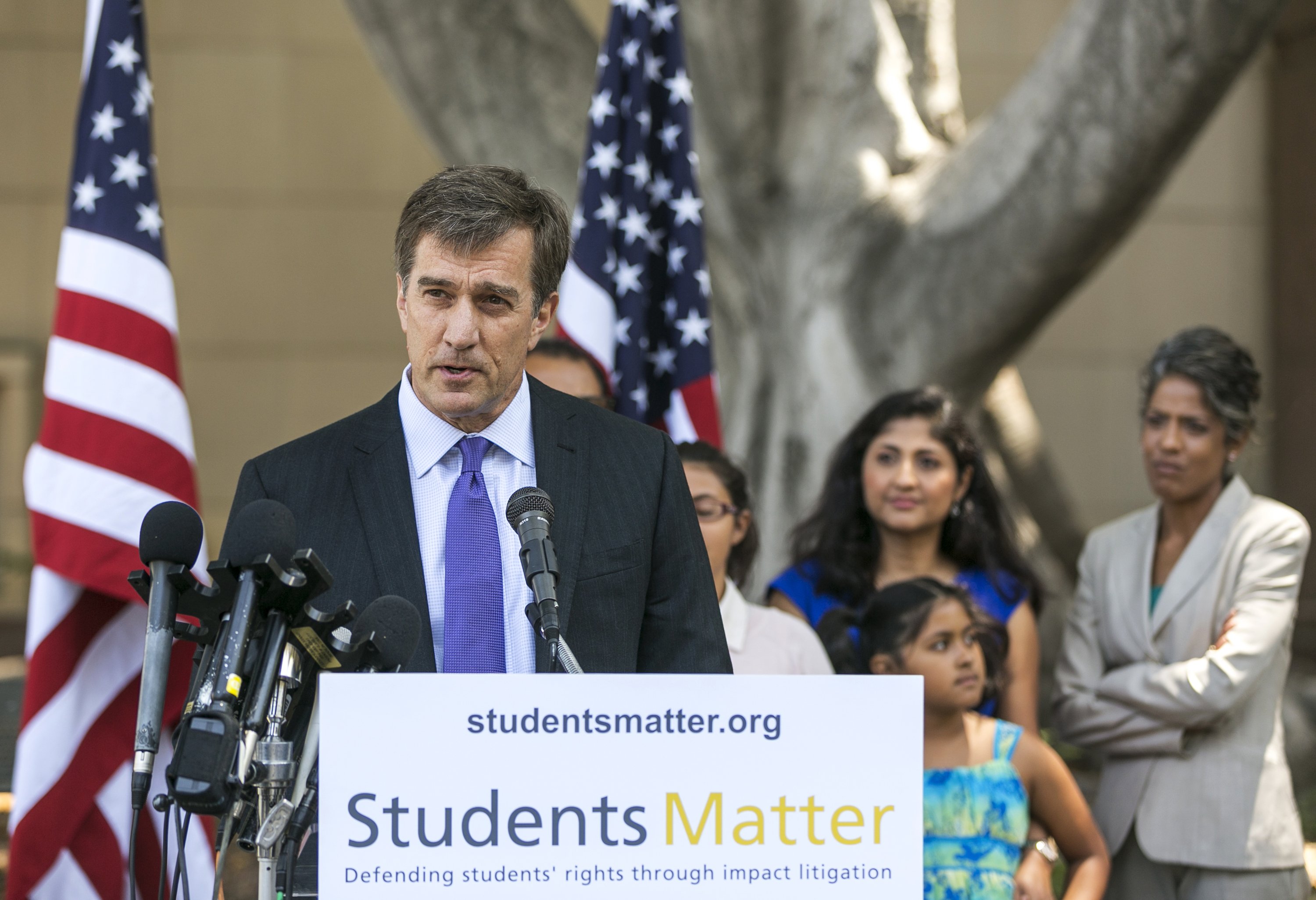 Silicon Valley entrepreneur and founder of Students Matter David Welch makes comments on the Vergara v. California lawsuit verdict in Los Angeles, Tuesday, June 10, 2014. (Damian Dovarganes—AP)