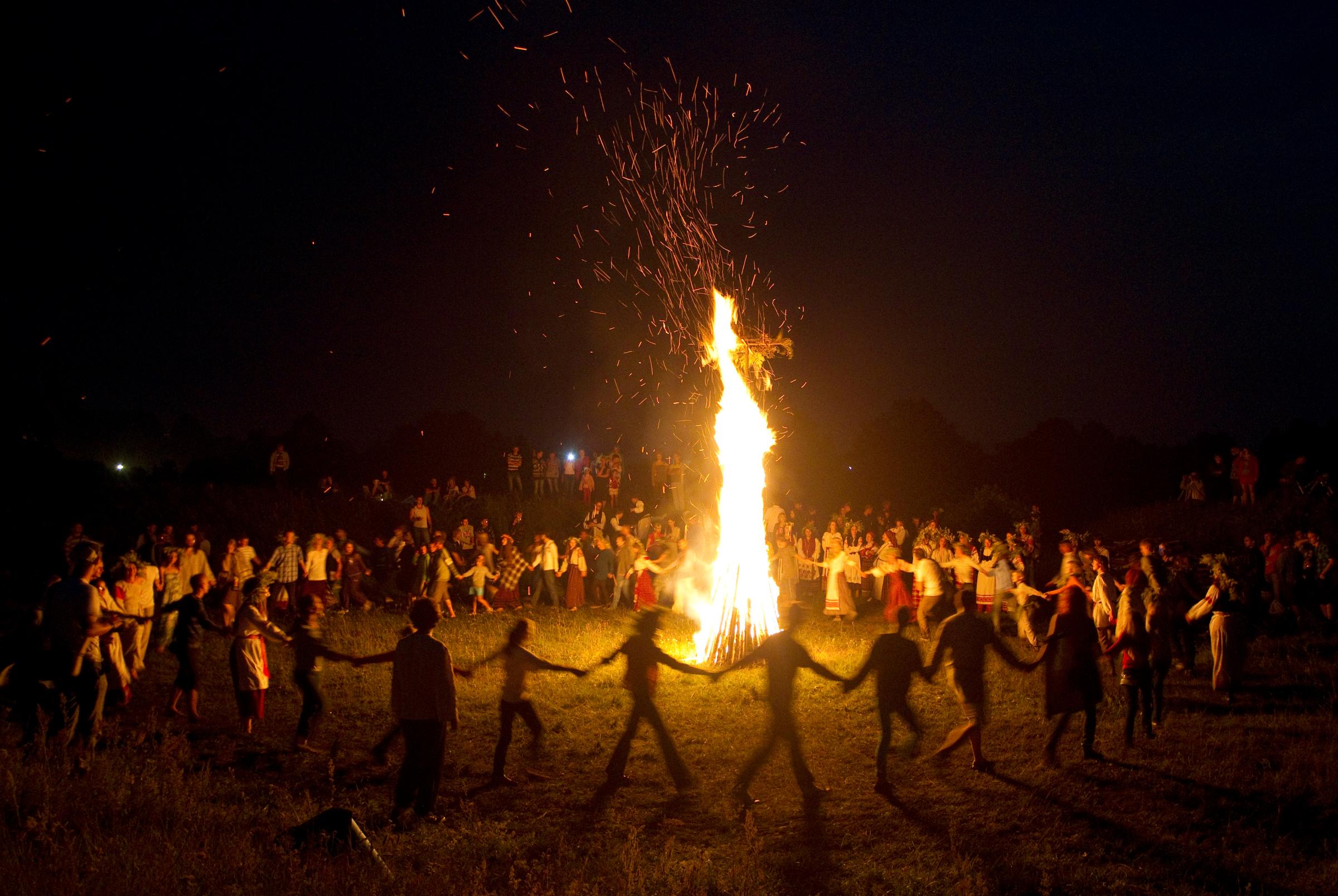People take part in the Ivan Kupala festival near the town of Rakov