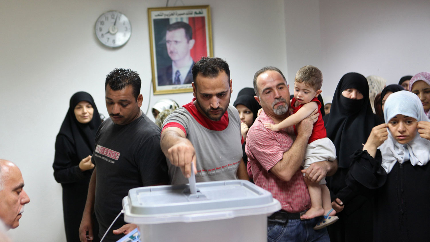 Syrians go to the polls in the Baset Alasad Sport Complex in Lattakia, Syria on June 3, 2014.