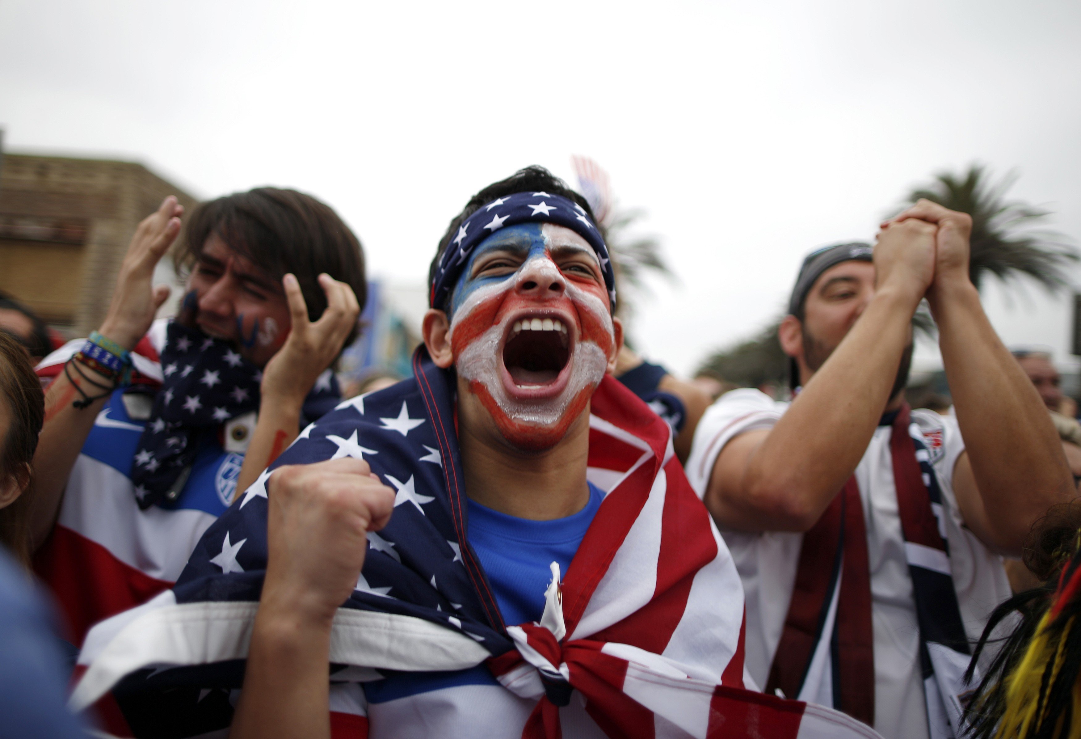 Team U.S.A. fan Gerson Sanchez, 27, during the 2014 World Cup Group G soccer match between Germany and the U.S. at a viewing party in Hermosa Beach, Calif., on June 26, 2014. (Lucy Nicholson—Reuters)