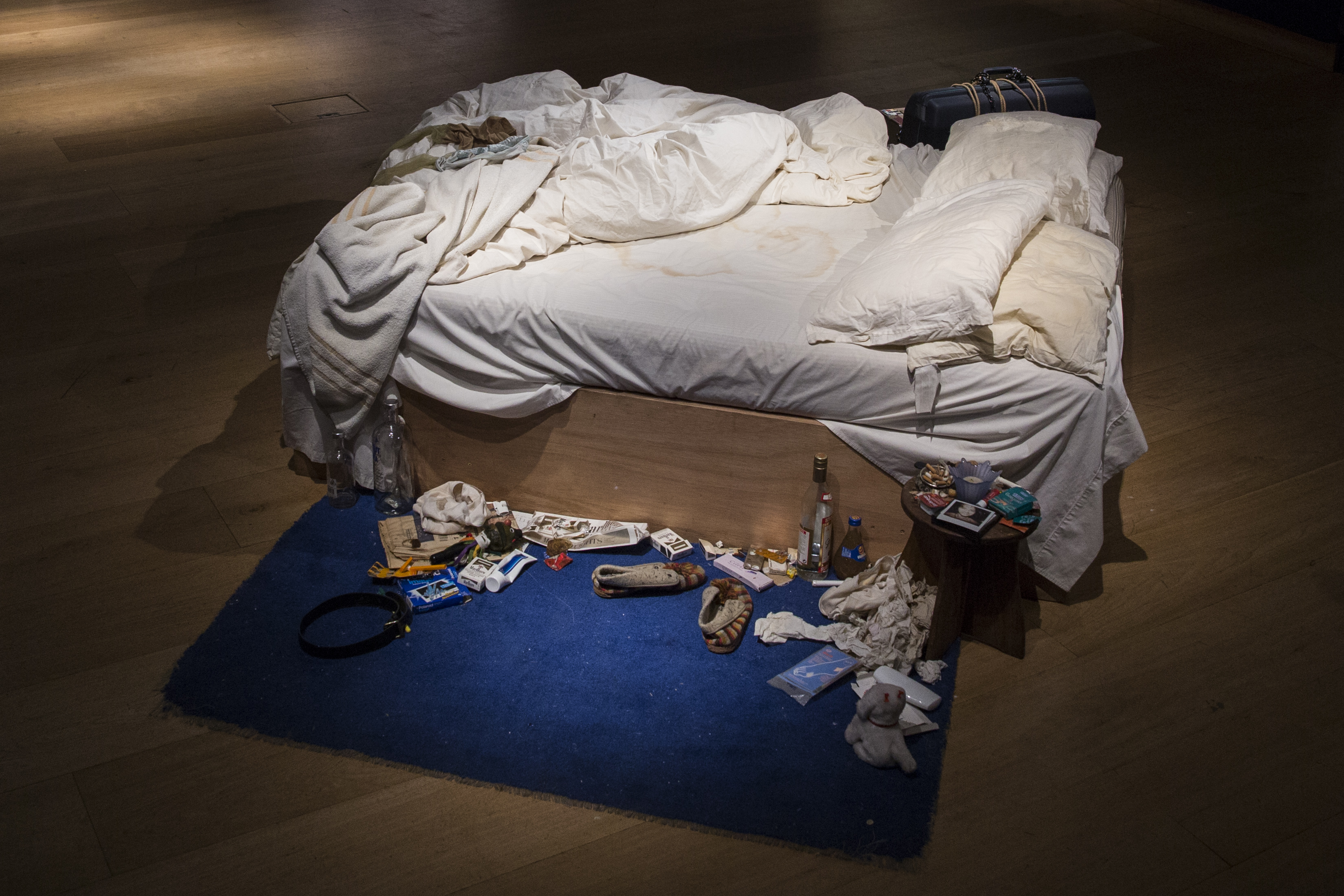 Tracy Emin's 1998 piece <i>My Bed</i> on display at Christie's in London on June 27, 2014 (Rob Stothard&amp;mdash;Getty Images)