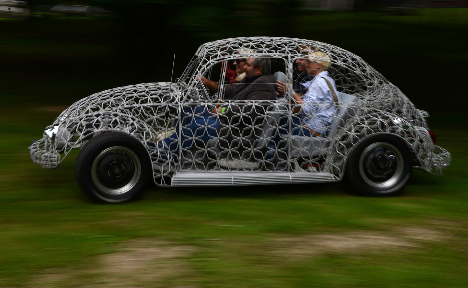 A wire-bodied Orion Volkswagen Beetle is pictured at the "Legendy" Motoring Festival in Prague on June 14, 2014.