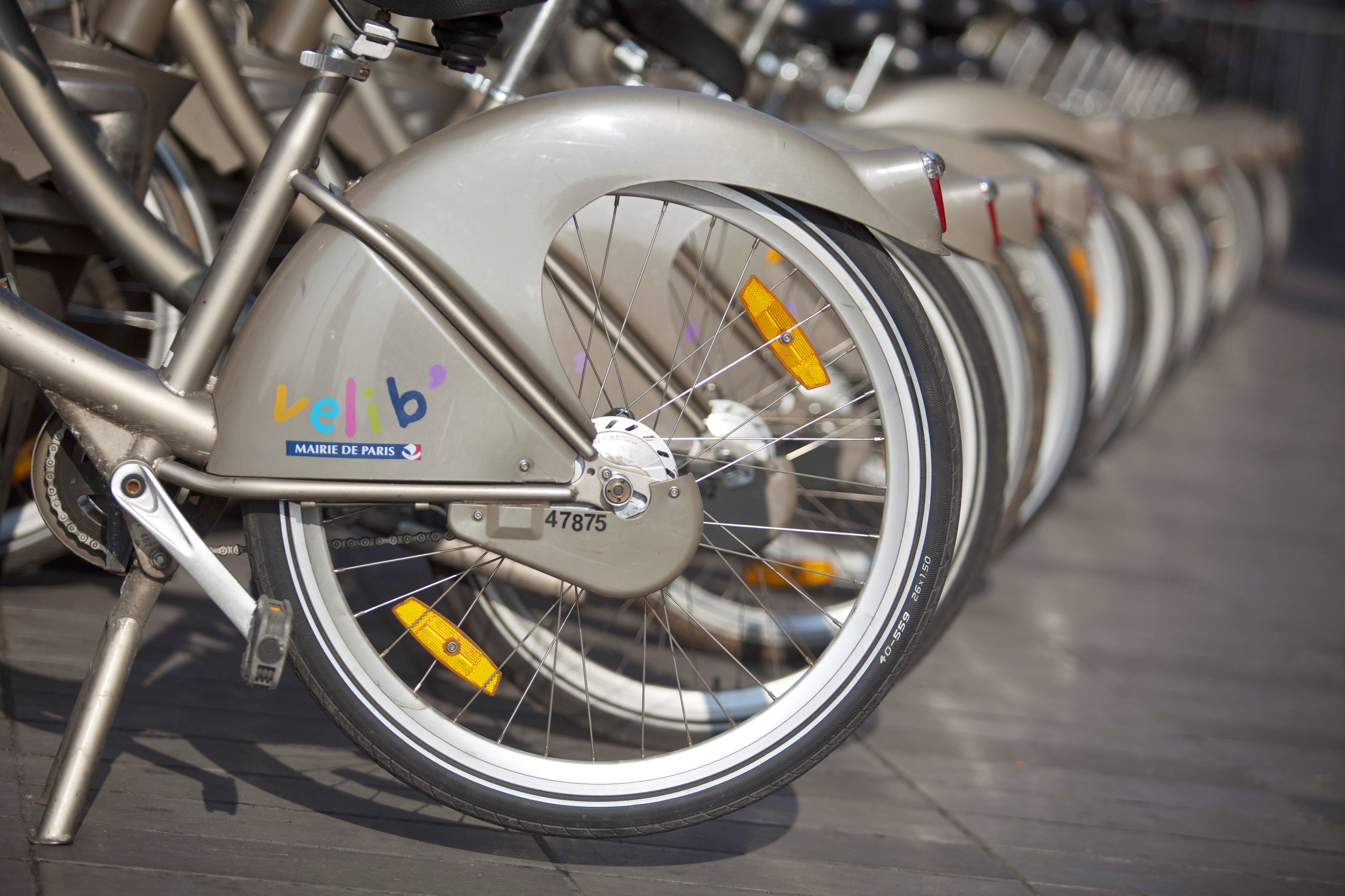 Velib' bicycles in Paris on March 13, 2014. (Balint Porneczi—Bloomberg/Getty Images)