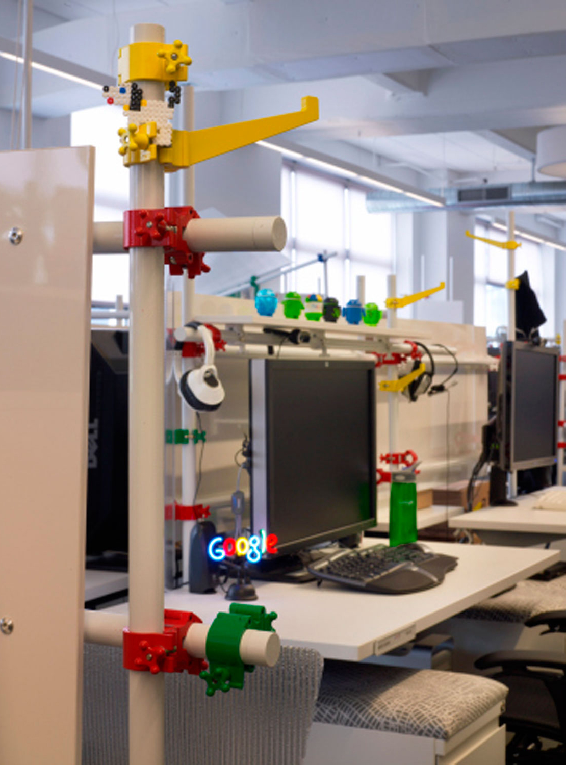 Google's build-your-own desks that allow employees to completely customize their workspaces.