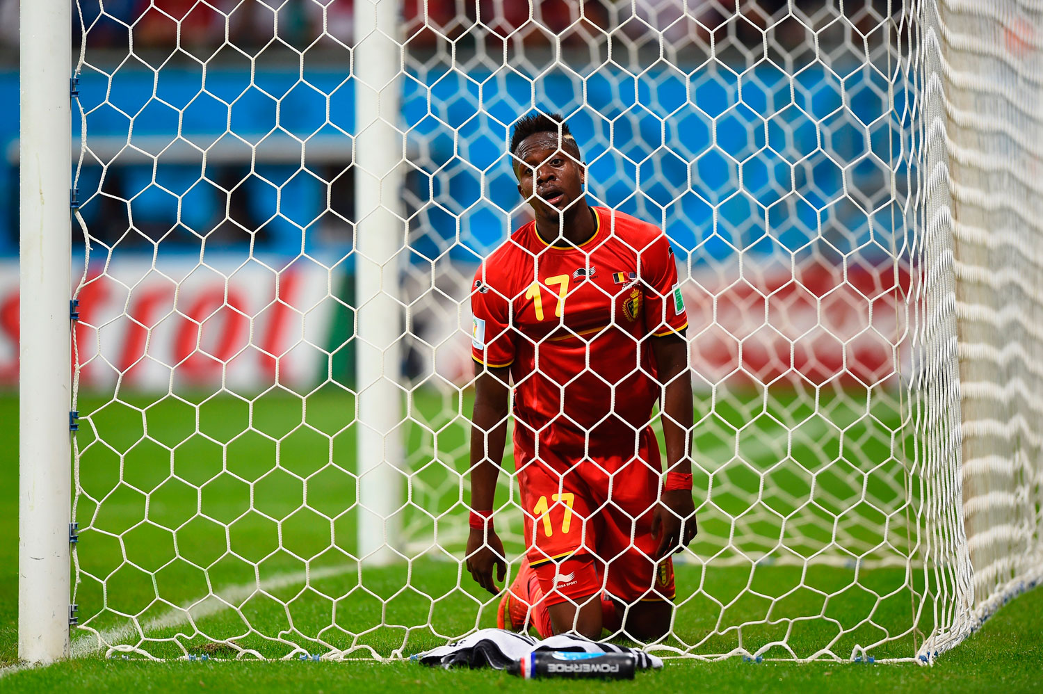 Divock Origi of Belgium reacts after a missed chance during the match between Belgium and the United States at Arena Fonte Nova on July 1, 2014 in Salvador, Brazil.