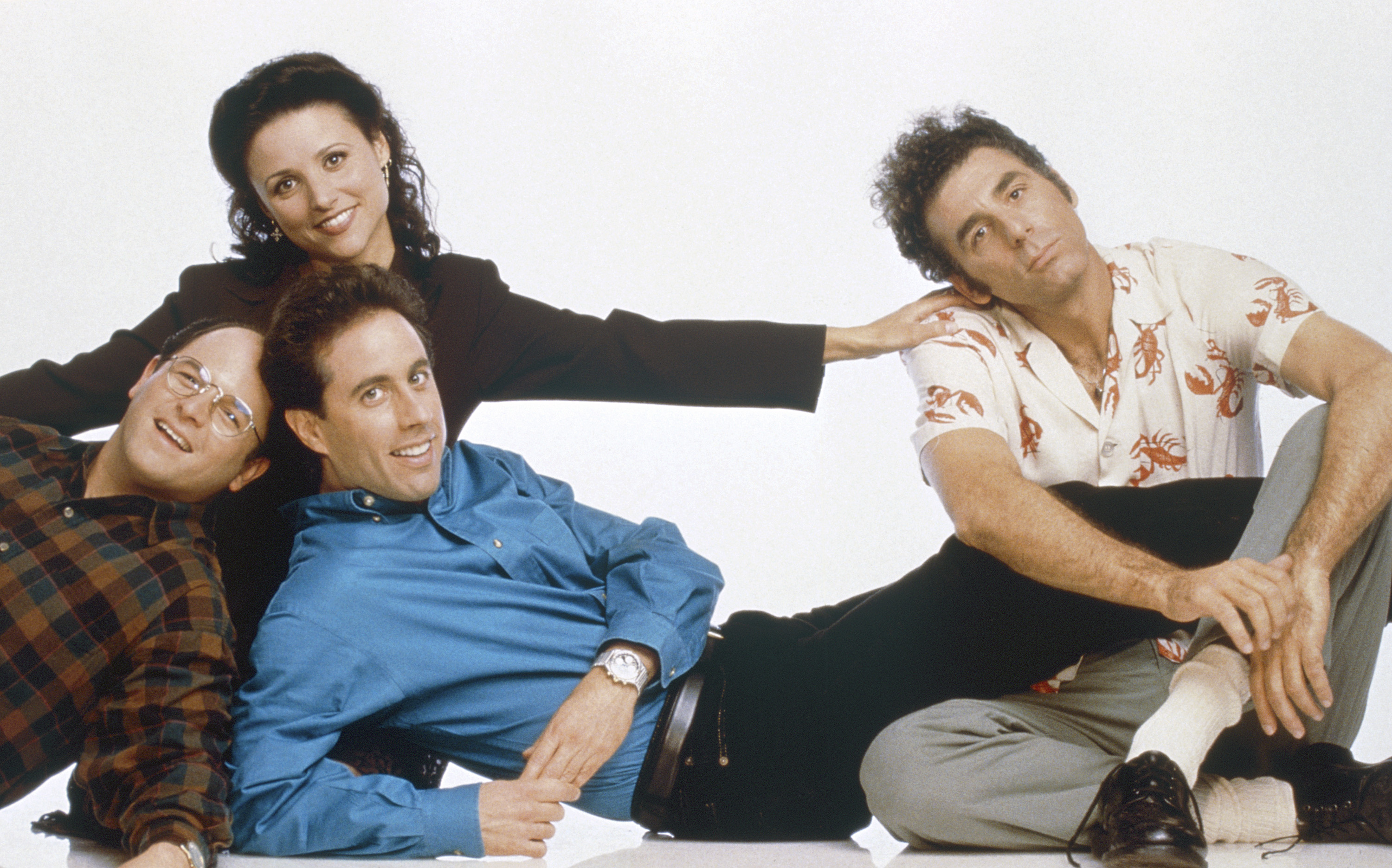 Jason Alexander as George Costanza, Julia Louis-Dreyfus as Elaine Benes, Jerry Seinfeld as Jerry Seinfeld and Michael Richards as Cosmo Kramer (George Lange—NBC/Getty Images)