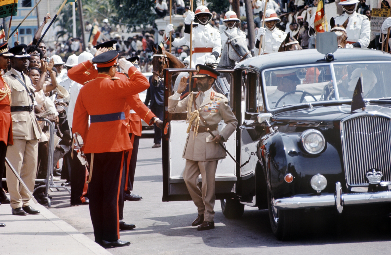 Scene during Emperor of Ethiopia Haile Selassie I's visit to the Caribbean, 1966.
