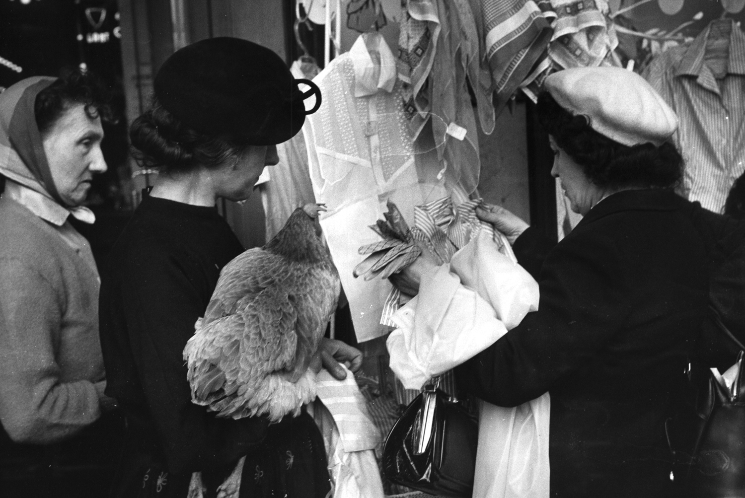 Marguerite (center) and her chicken, Paris, 1956.