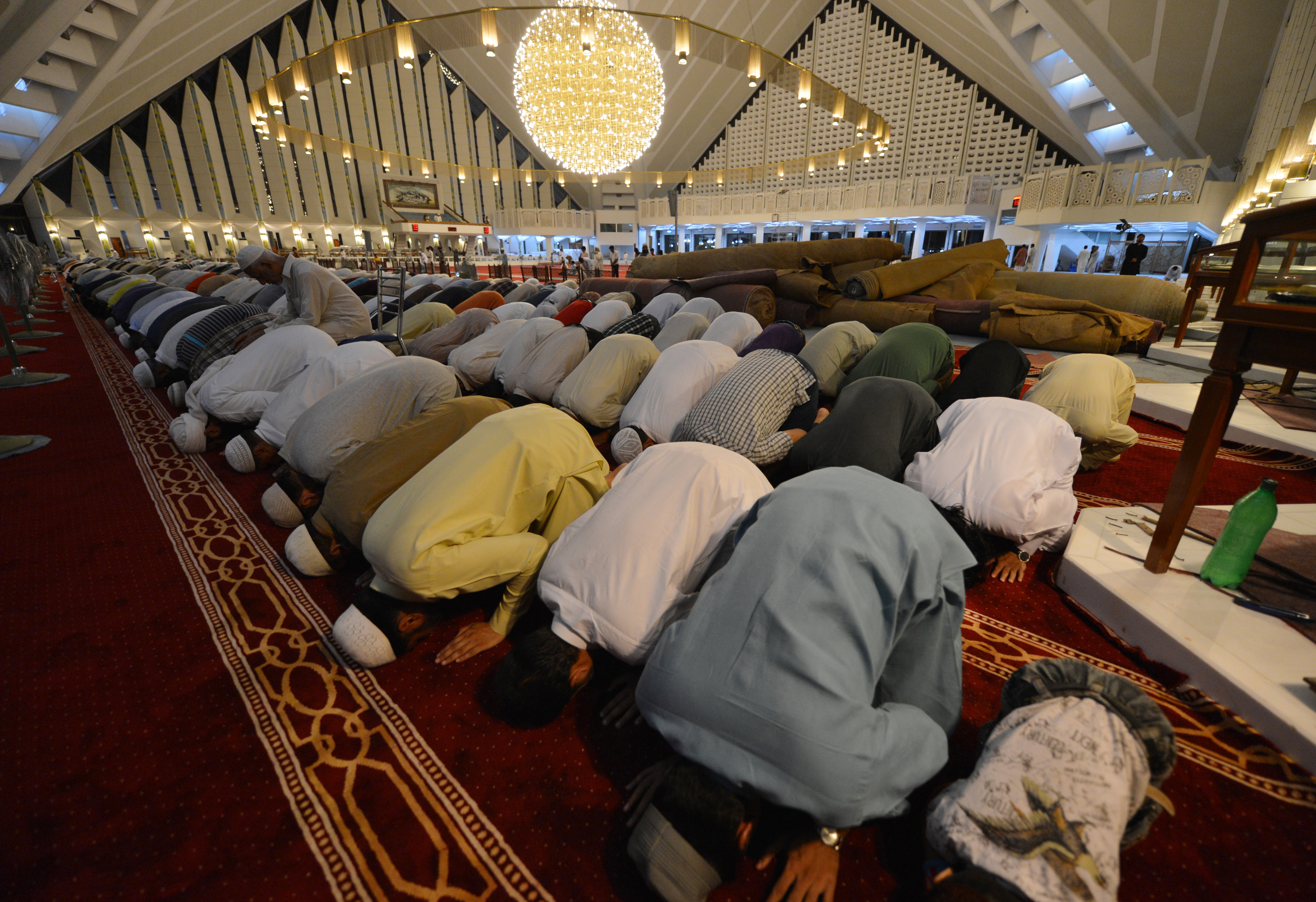 Pakistani Muslims offer a special evening prayer "Taraweeh' on the first night of the holy month of Ramadan at the grand Faisal Mosque in Islamabad on July 10, 2013. (AAMIR QURESHI&mdash;AFP/Getty Images)