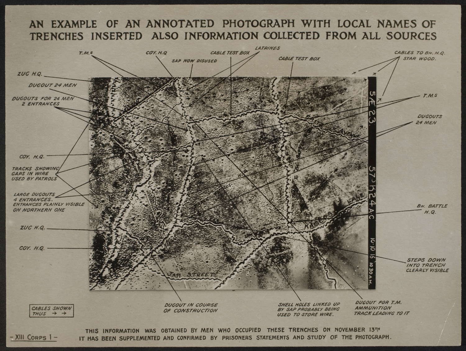 An example of an annotated photograph with local names of trenches inserted..., ca. 1916