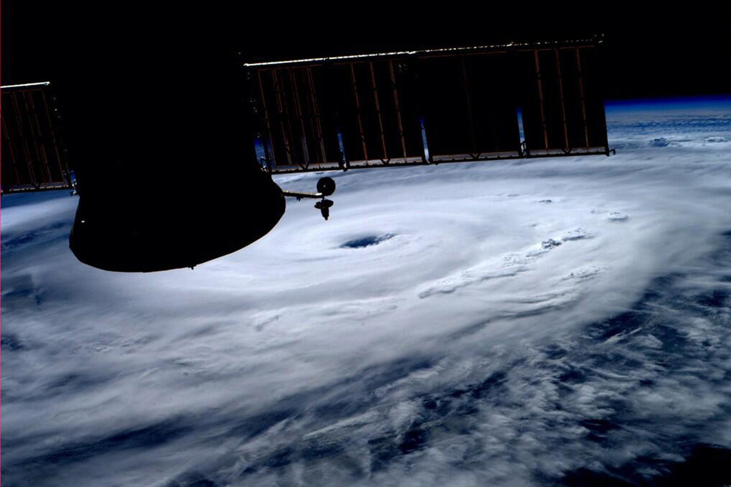 The eye of Hurricane Arthur is seen in this photo from the International Space Station tweeted by astronaut Alexander Gerst