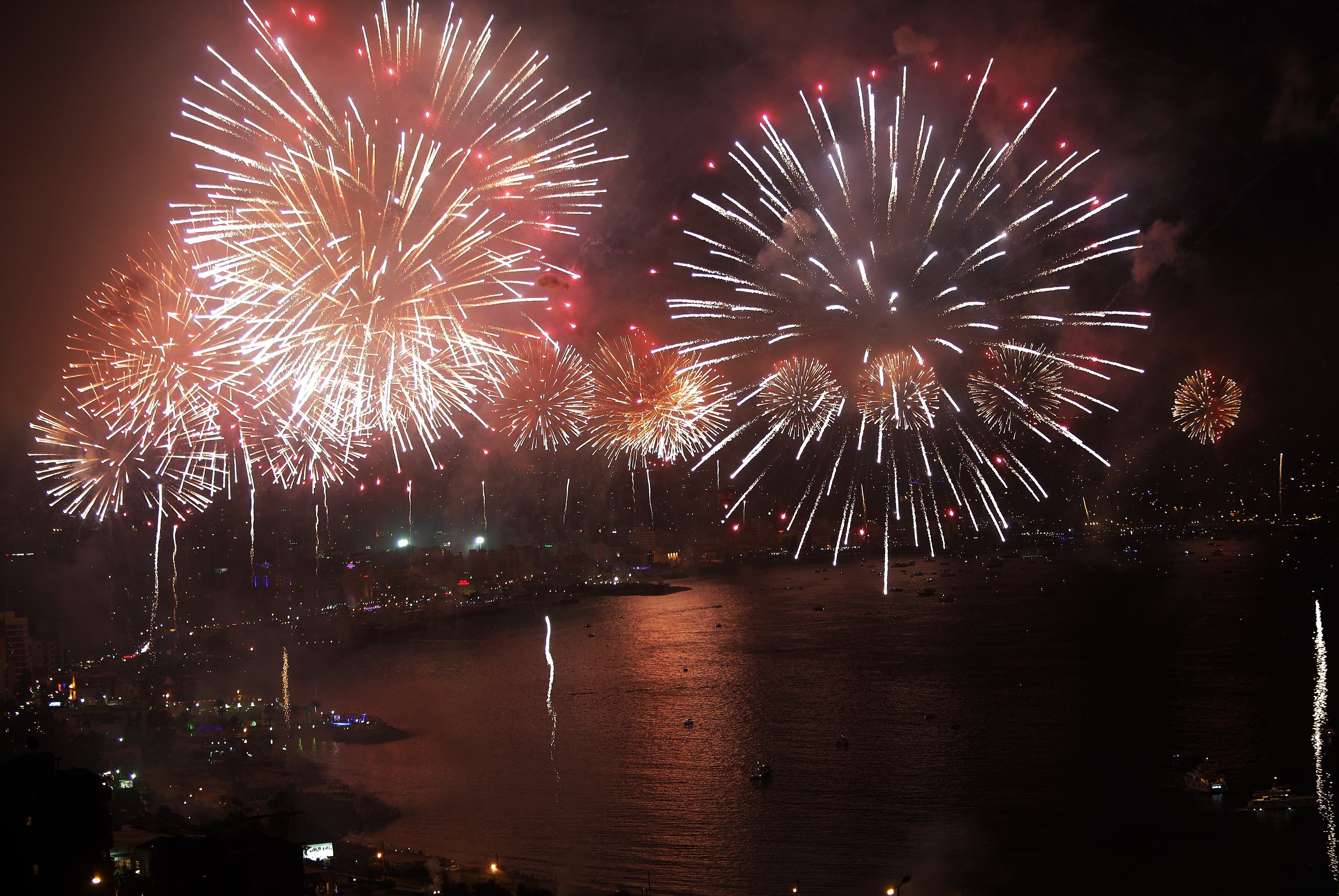Fireworks light the skies of Lebanon's Jounieh Bey, during the opening ceremony of Jounieh International Festival on June 27, 2014. (Joseph Eid—AFP/Getty Images)