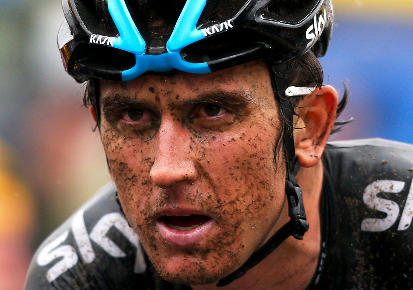 Geraint Thomas of Great Britain crosses the finish line during the fifth stage of the 2014 Tour de France, a 155km stage between Ypres and Arenberg Porte du Hainaut, on July 9, 2014 in Ypres, Belgium.