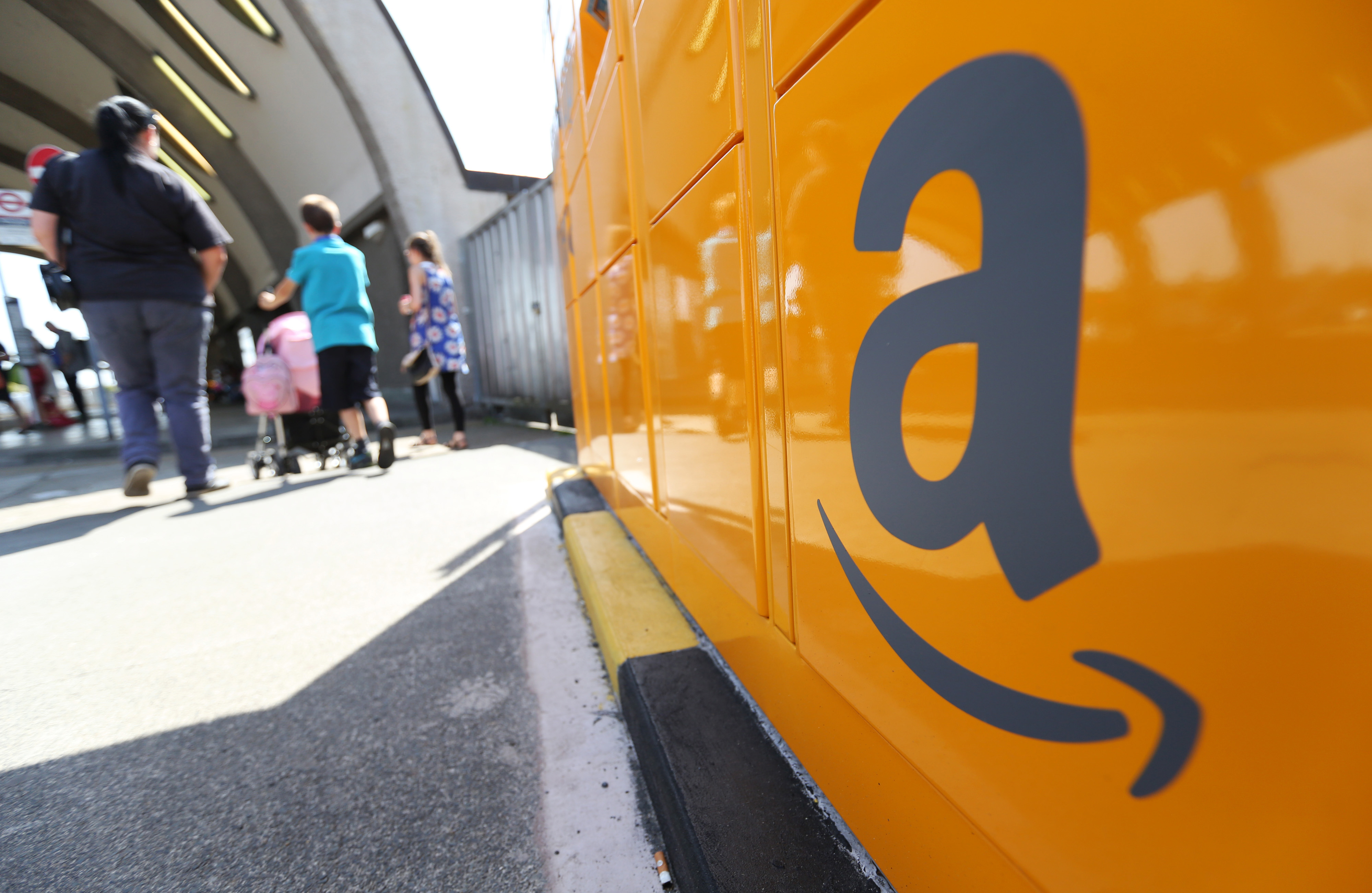 An Amazon.com Inc. pickup and collect locker at Newbury Park railway station in Newbury Park, U.K., on Wednesday, July 23, 2014. (Bloomberg / Getty Images)