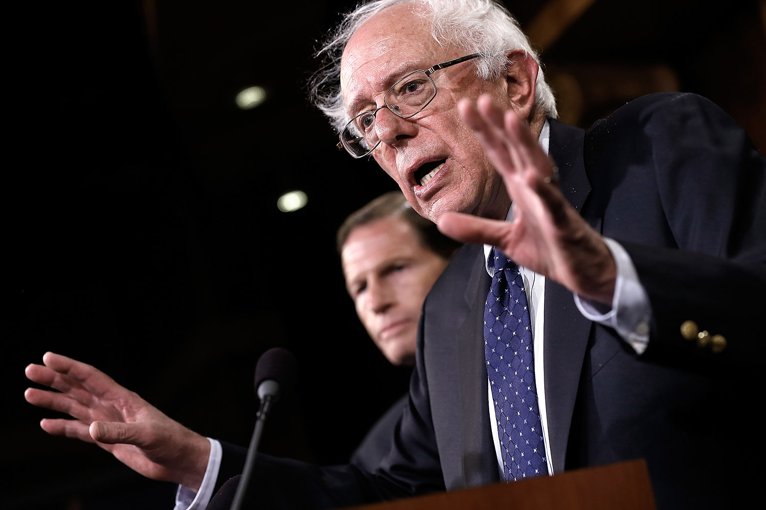 Sen. Bernie Sanders, Chairman of the Senate Veterans Affairs Committee, during a press conference at the U.S. Capitol July 24, 2014 in Washington, DC. (Win McNamee—Getty Images)