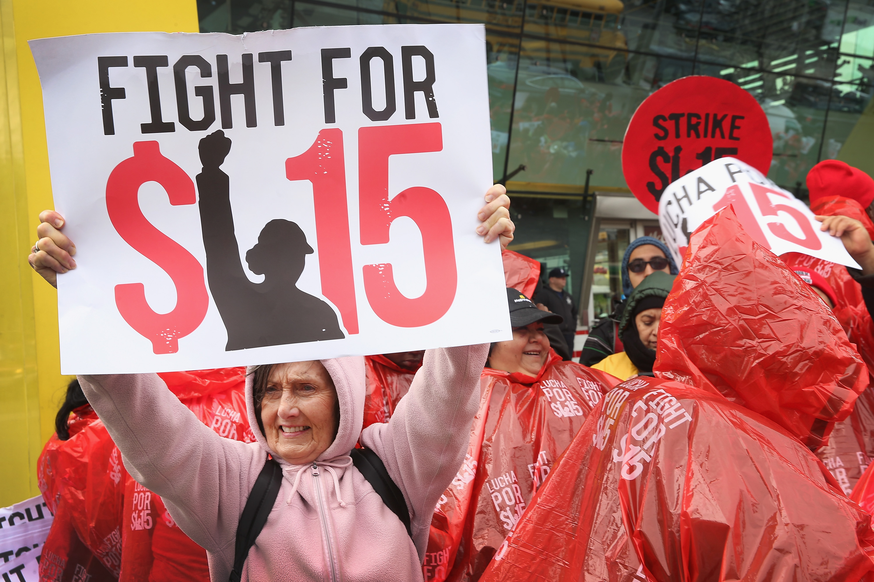 Fast food workers and activists demonstrate outside McDonald's downtown flagship restaurant on May 15, 2014 in Chicago, Illinois. (Scott Olson—Getty Images)