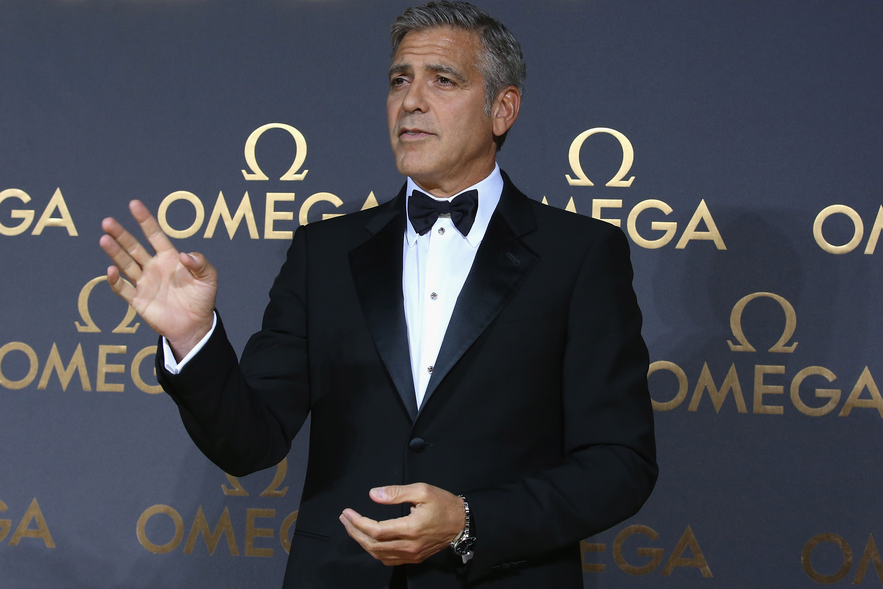 Actor George Clooney arrives for the red carpet of Omega Le Jardin Secret dinner party on May 16, 2014 in Shanghai, China. (Feng Li--Getty Images)