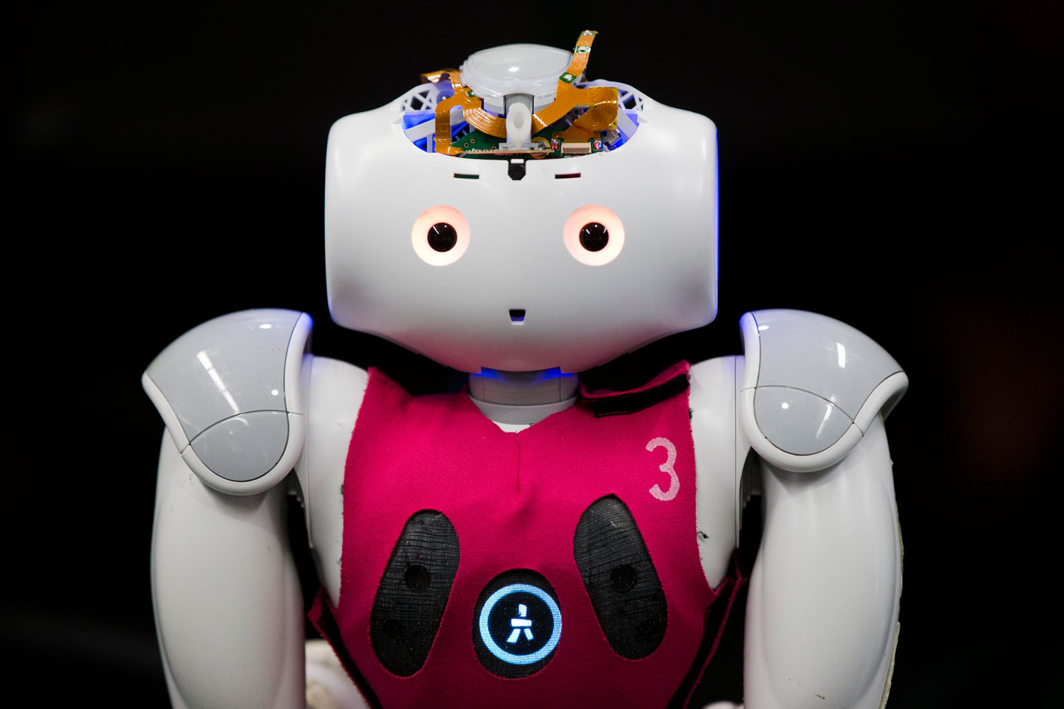 Students at the University of Pennsylvania work with one of their RoboCup entries known as Nao in Philadelphia on July 7, 2014.