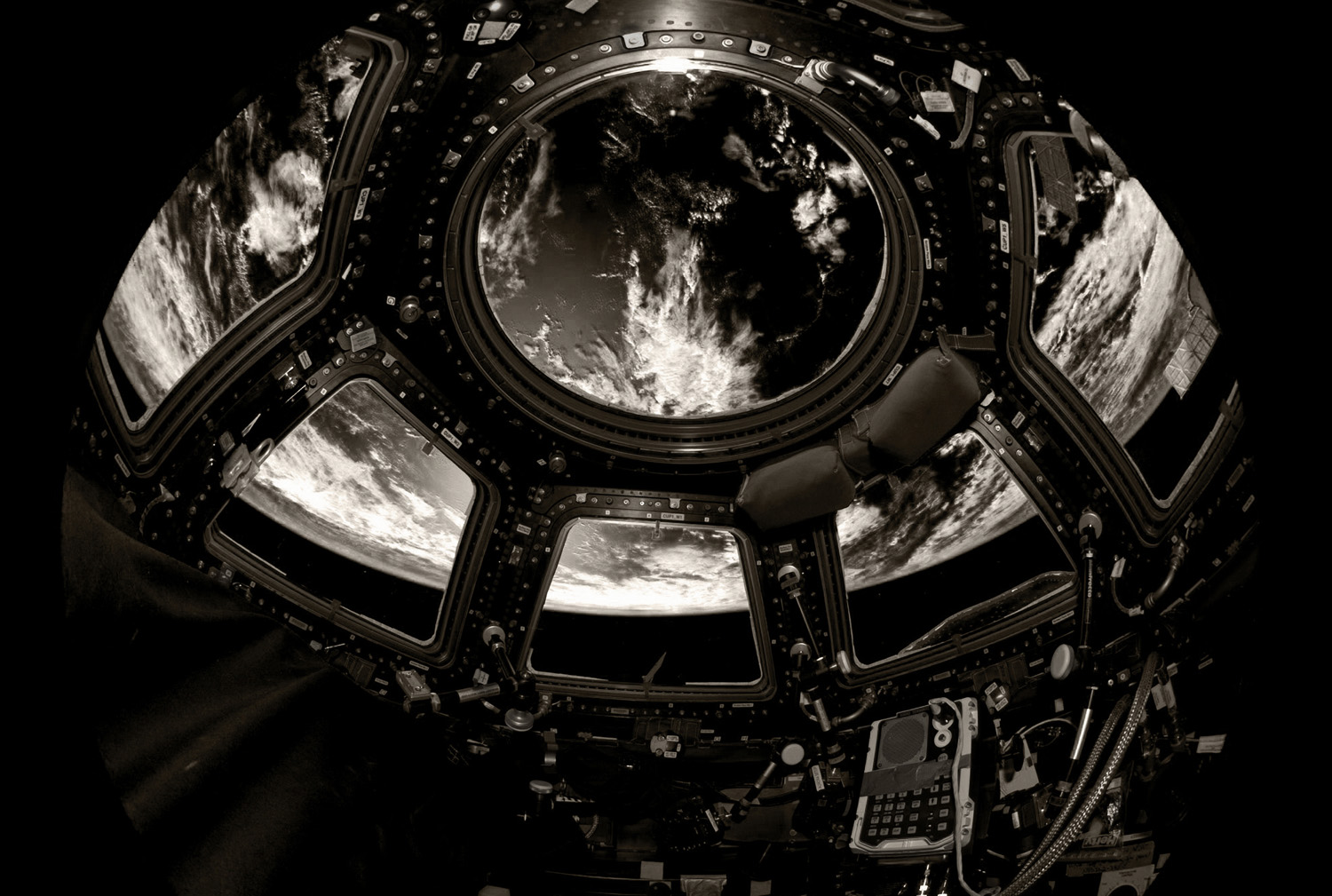 International Space Station Cupola windows with Earth view