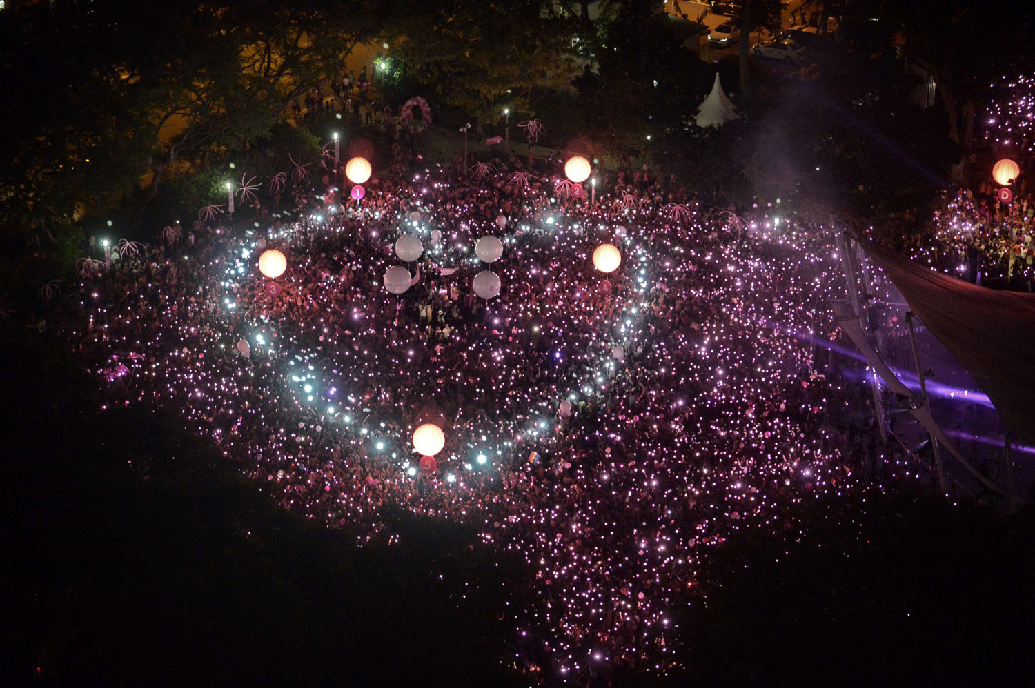 Gay rights supporters form a giant pink dot at  Speakers' Corner  in Singapore on June 28, 2014.