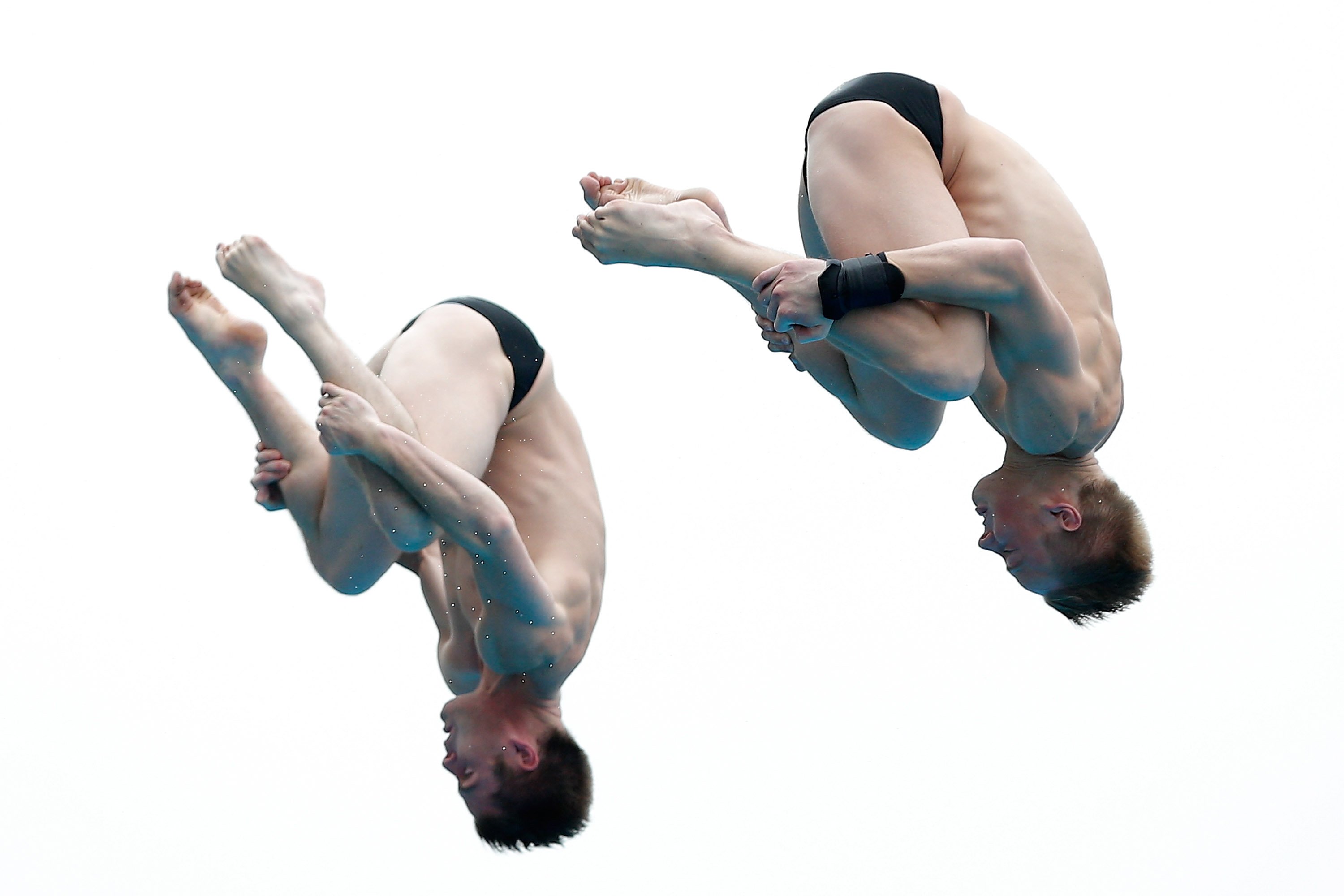 David Boudia and Steele Johnson of United States compete in the men's 10M Synchro Springboard Preliminary on day Two of the 19th FINA Diving World Cup at the Oriental Sports Center in Shanghai on July 16, 2014.