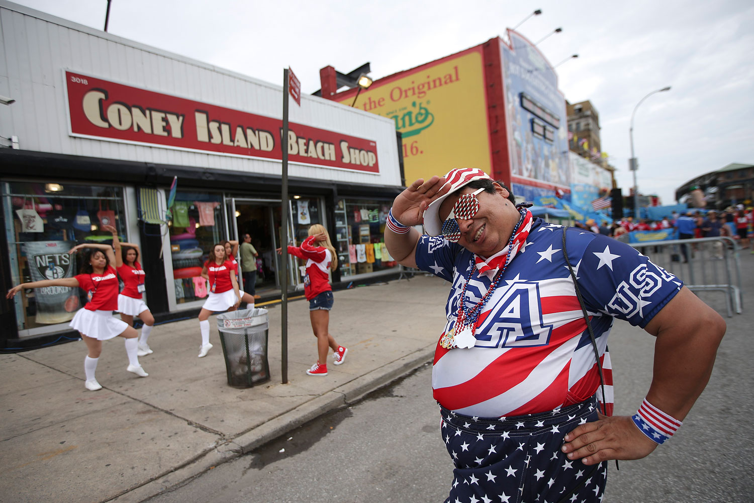 Paul Calienes poses for a photo before the Nathan's Famous Fourth of July International Hot Dog Eating contest at Coney Island, Friday, July 4, 2014, in New York.