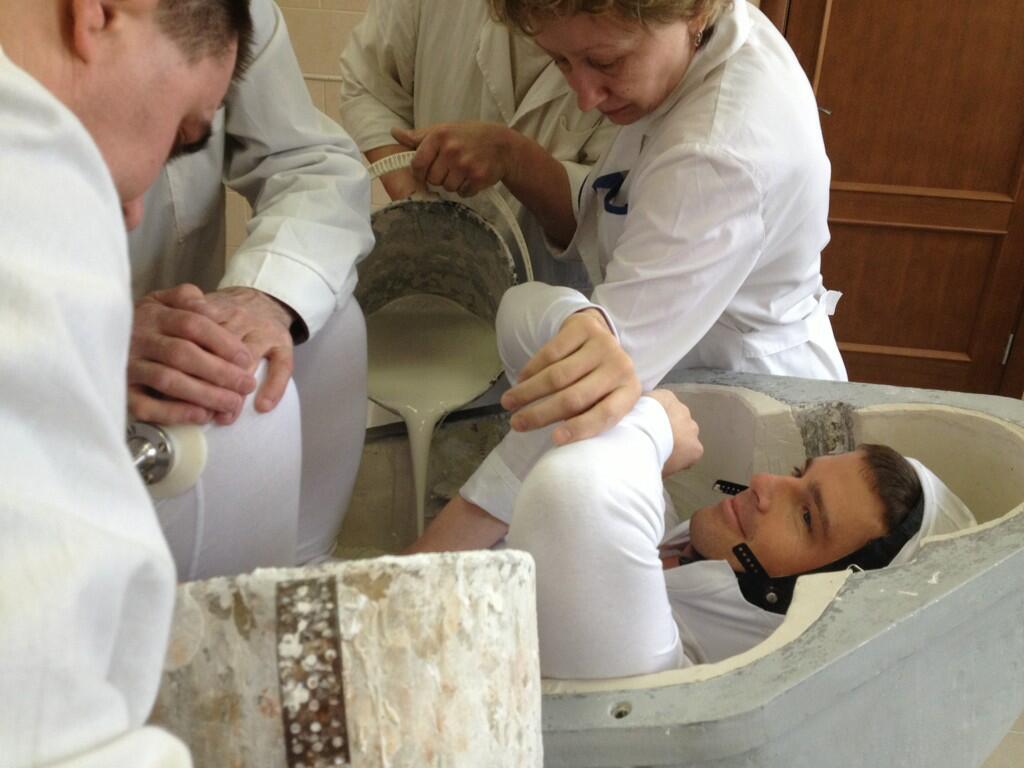 Reid Wiseman's seat liner for the Soyuz being casted to his body.