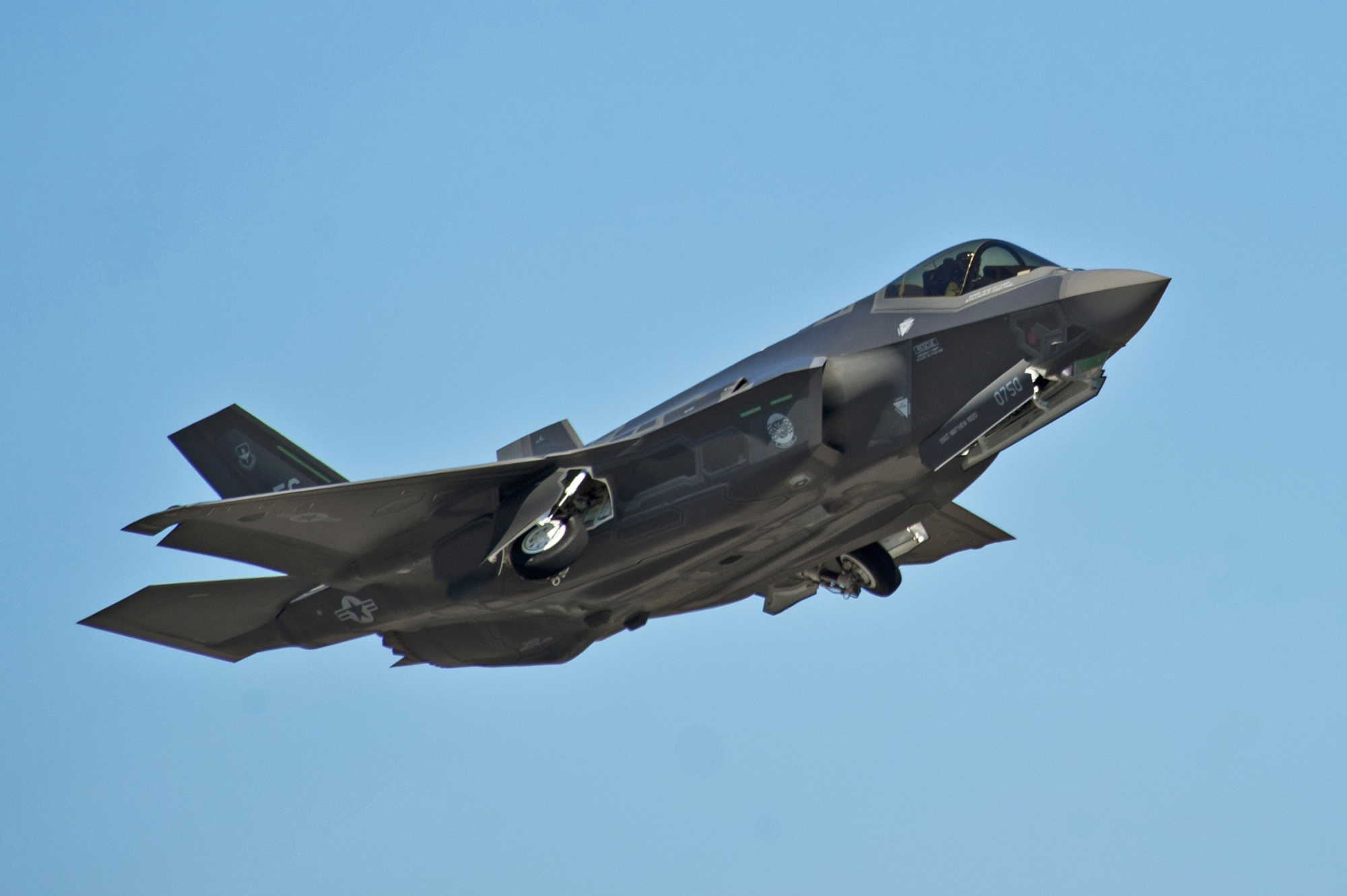 An F-35A Lightning II Joint Strike Fighter takes off on a training sortie at Eglin Air Force Base, Florida in 2012.