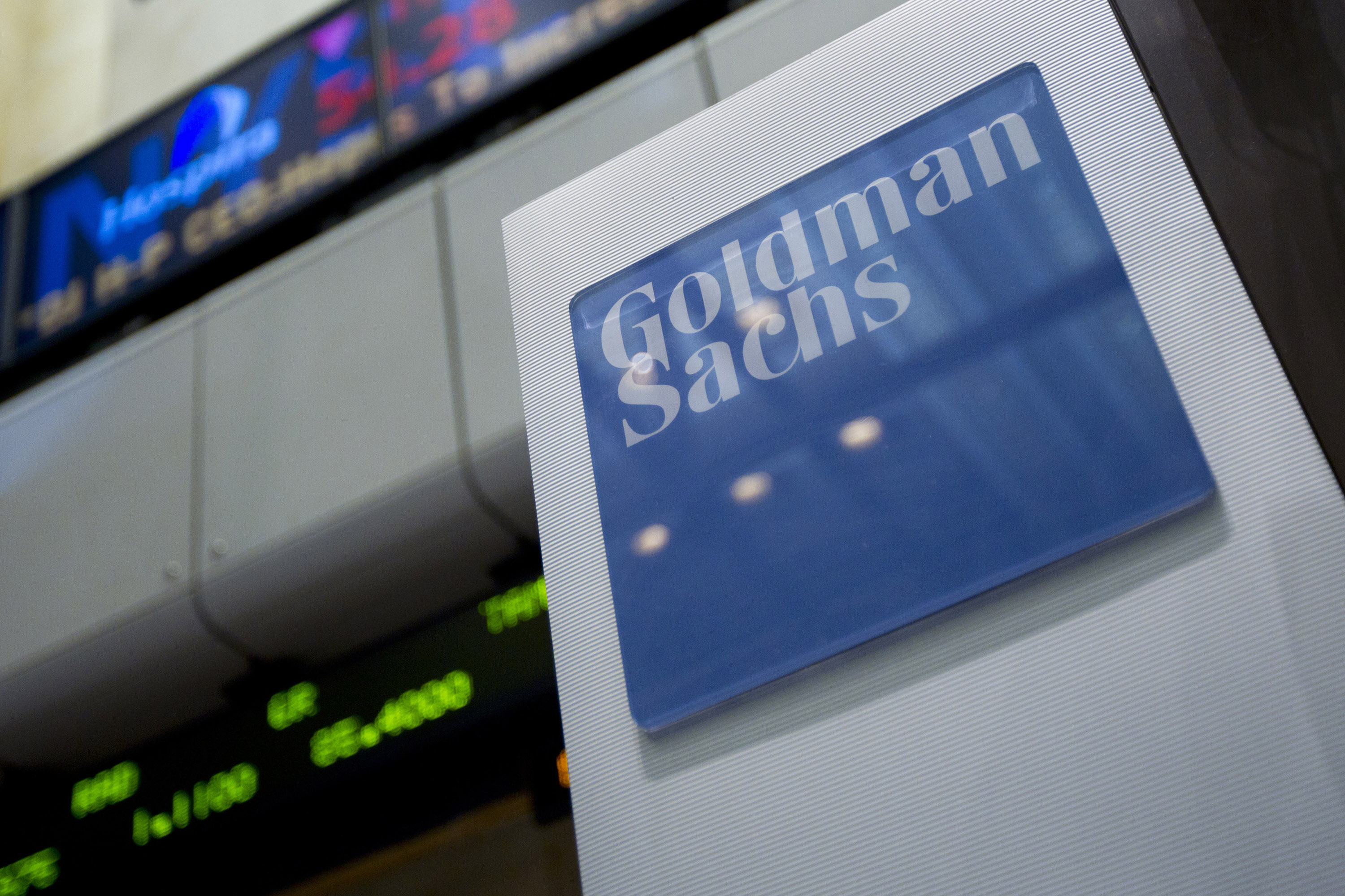 Goldman Sachs Group Inc. signage is displayed on the floor of the New York Stock Exchange in New York, U.S. (Bloomberg/Getty Images)