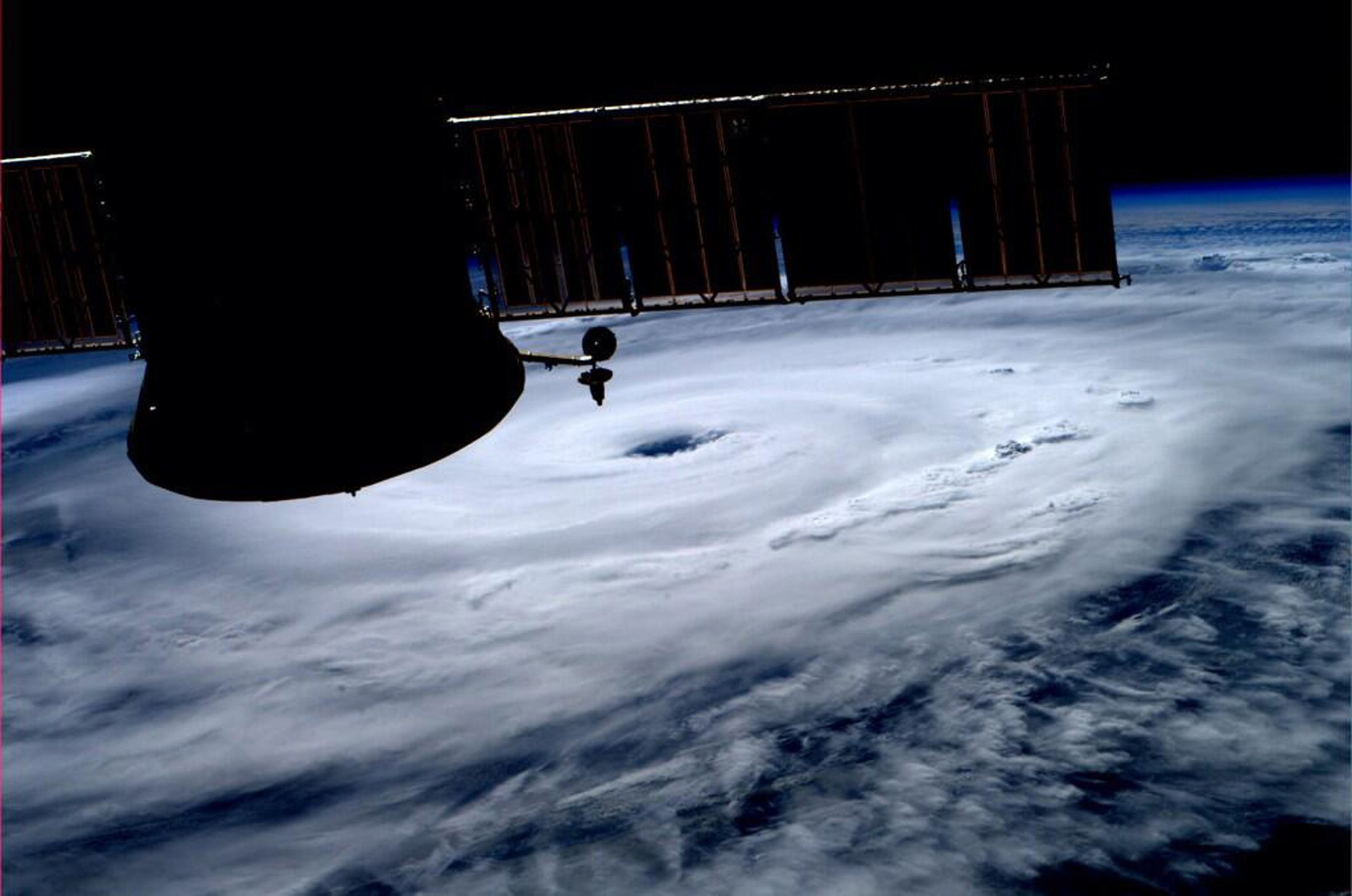 The eye of Hurricane Arthur is seen over the Atlantic in this photo from the International Space Station tweeted by European Space Agency astronaut Alexander Gerst July 3, 2014.