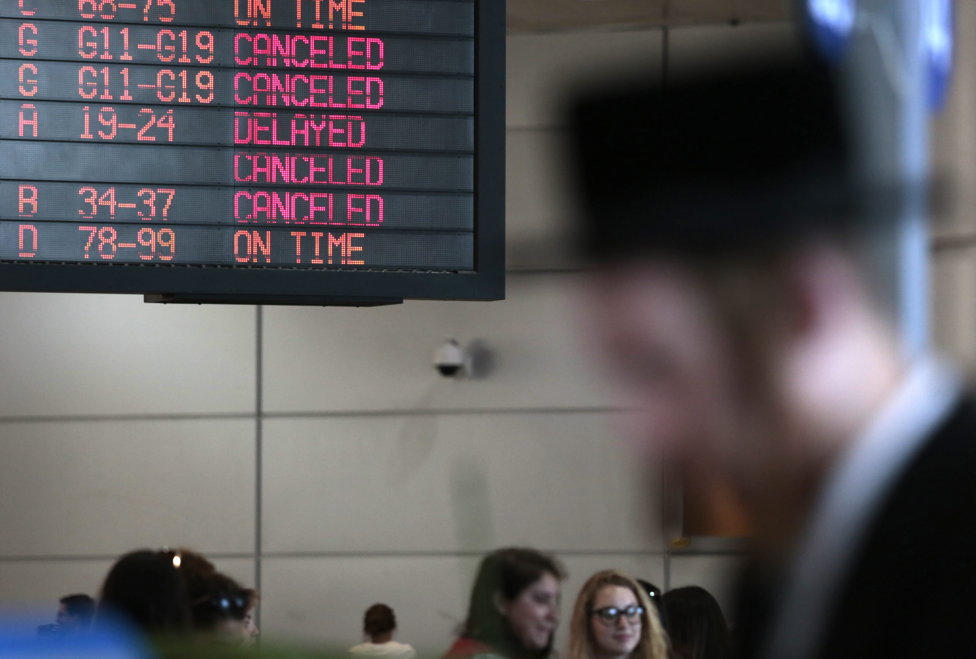 Cancelled fights shown on a departure board in Ben Gurion Airport in Lod, just outside Tel Aviv, Israel on July 23, 2014. (Jim Hollander—EPA)