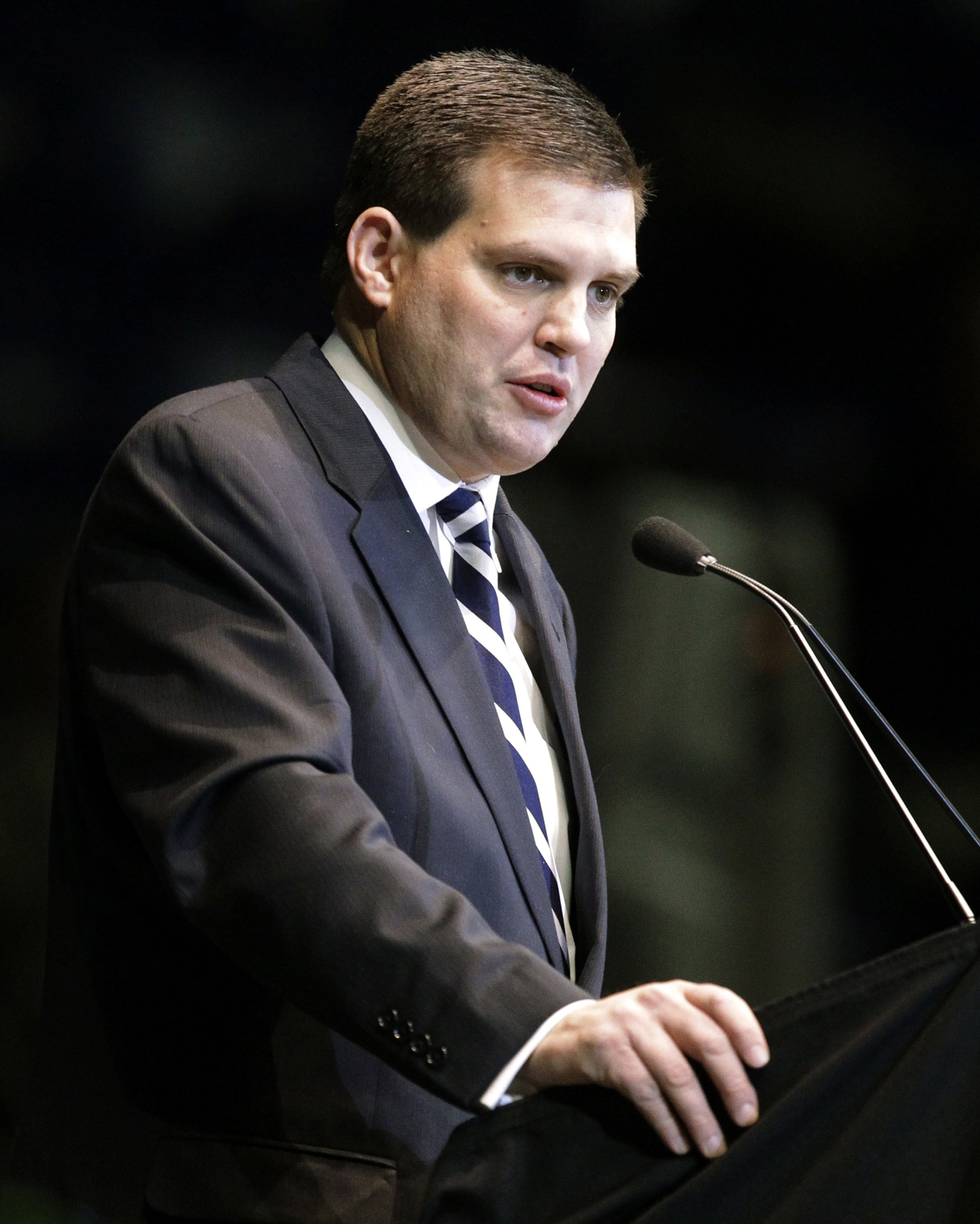 Jay Paterno, son of former Penn State football head coach Joe Paterno, speaks during a memorial service for his father in State College, Pa., in 2012.